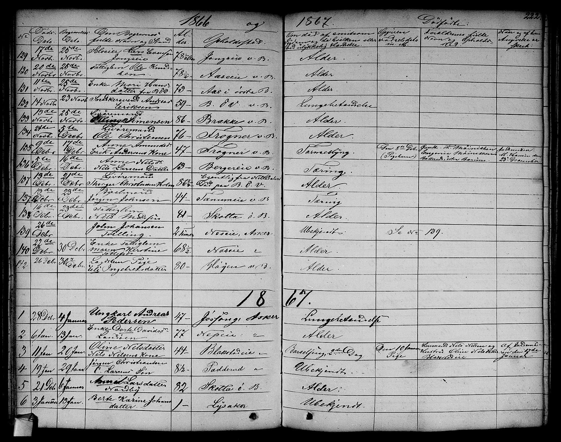 Asker prestekontor Kirkebøker, SAO/A-10256a/F/Fa/L0011: Parish register (official) no. I 11, 1825-1878, p. 222