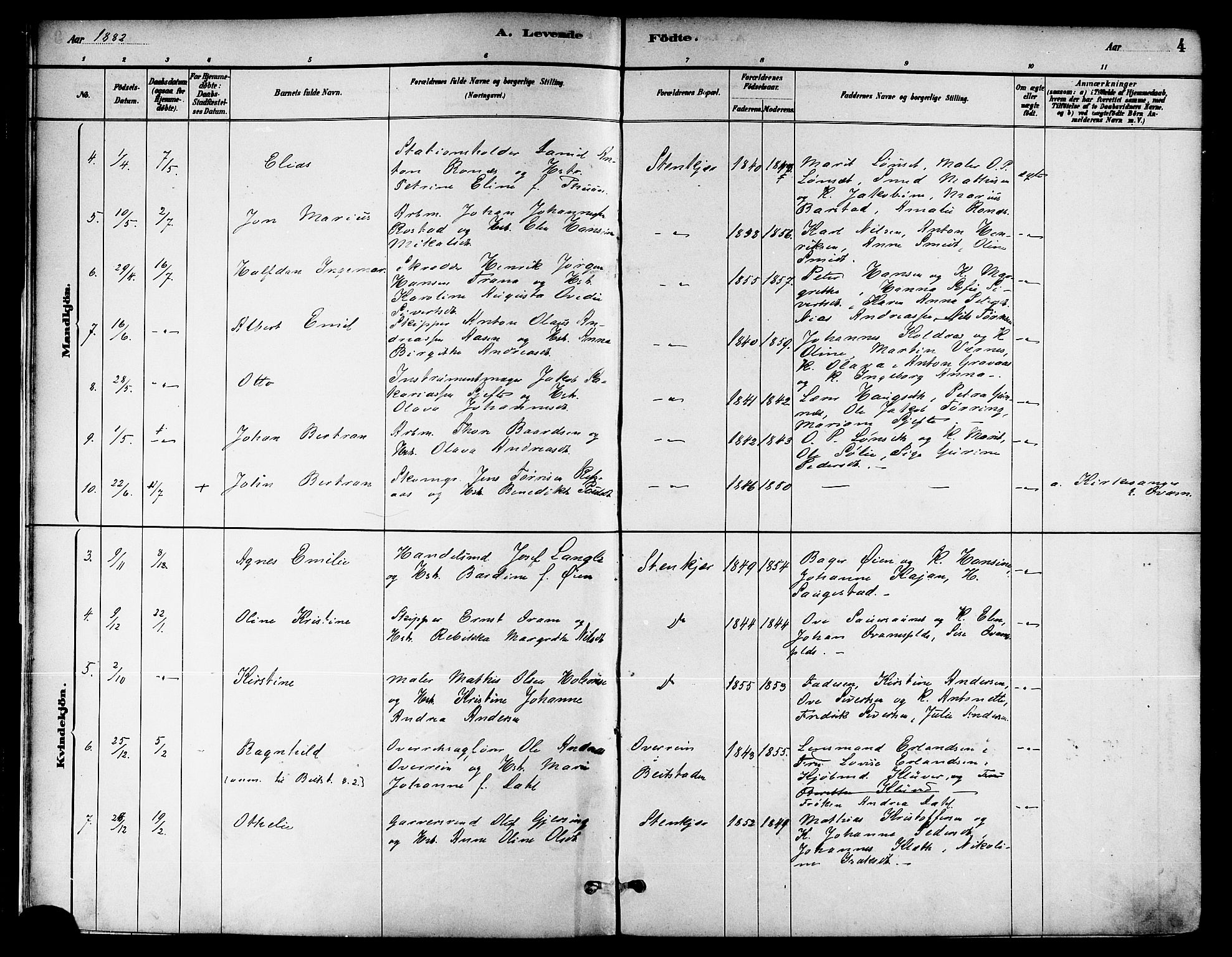 Ministerialprotokoller, klokkerbøker og fødselsregistre - Nord-Trøndelag, SAT/A-1458/739/L0371: Parish register (official) no. 739A03, 1881-1895, p. 4