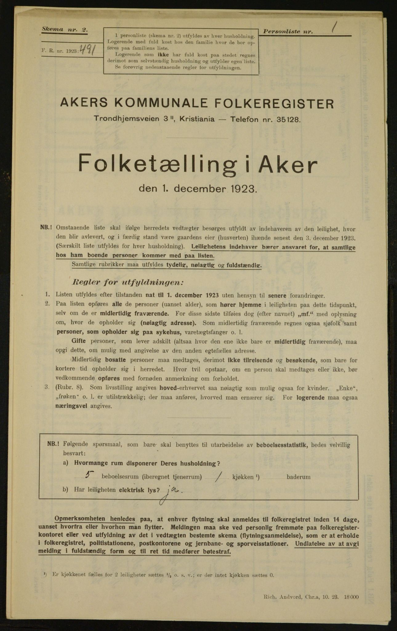 , Municipal Census 1923 for Aker, 1923, p. 2969