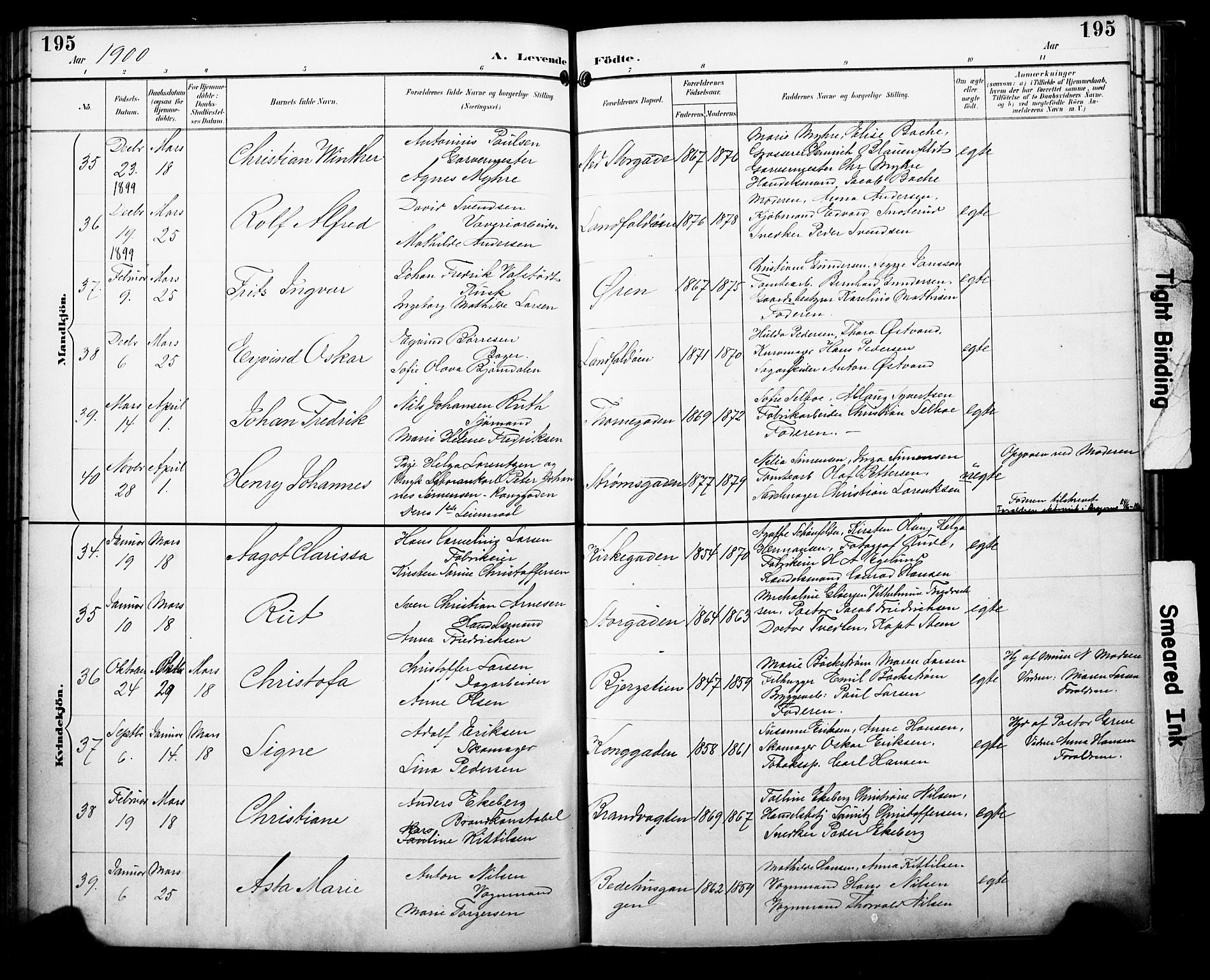 Bragernes kirkebøker, AV/SAKO-A-6/F/Fb/L0008: Parish register (official) no. II 8, 1894-1902, p. 195