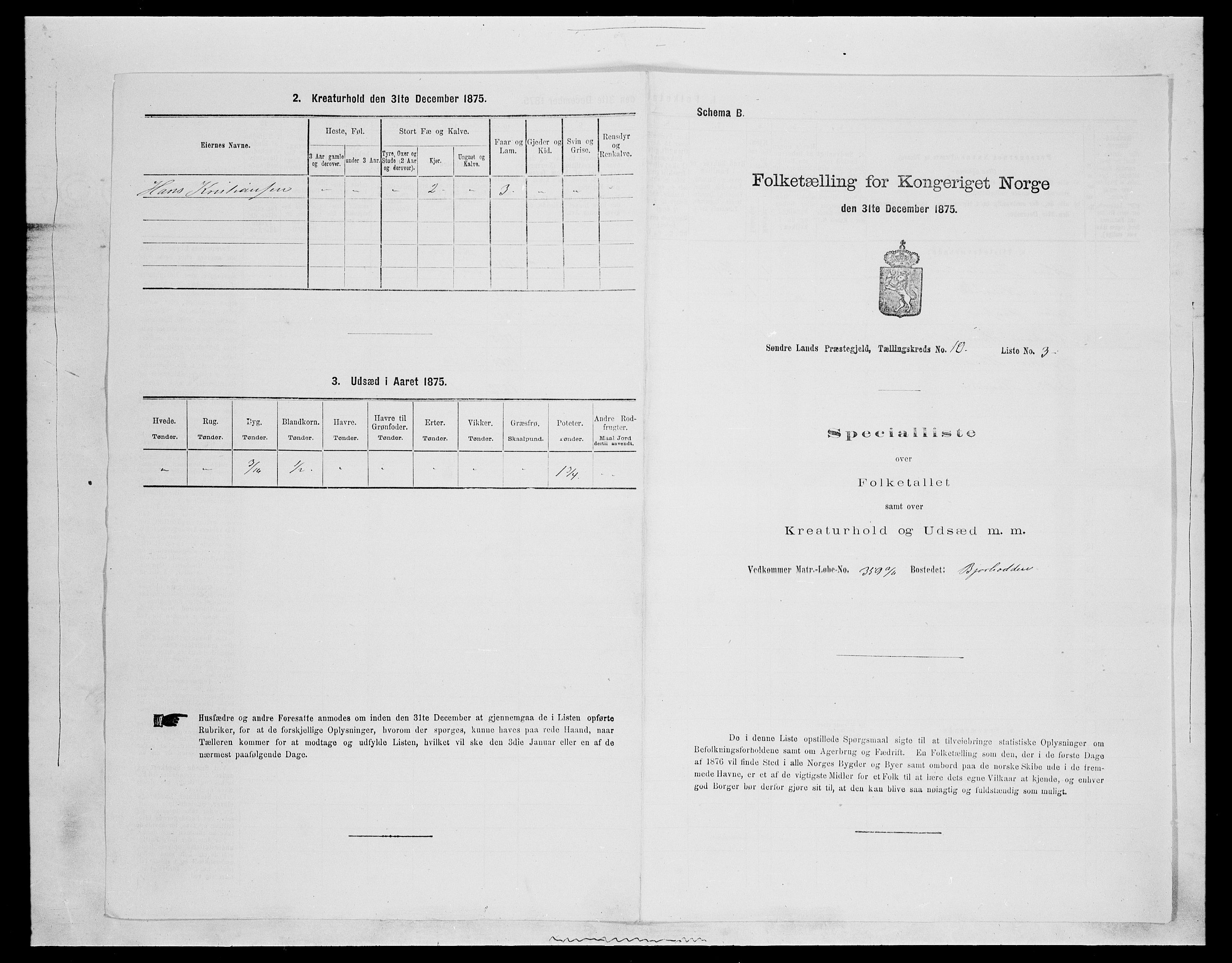 SAH, 1875 census for 0536P Søndre Land, 1875, p. 1463