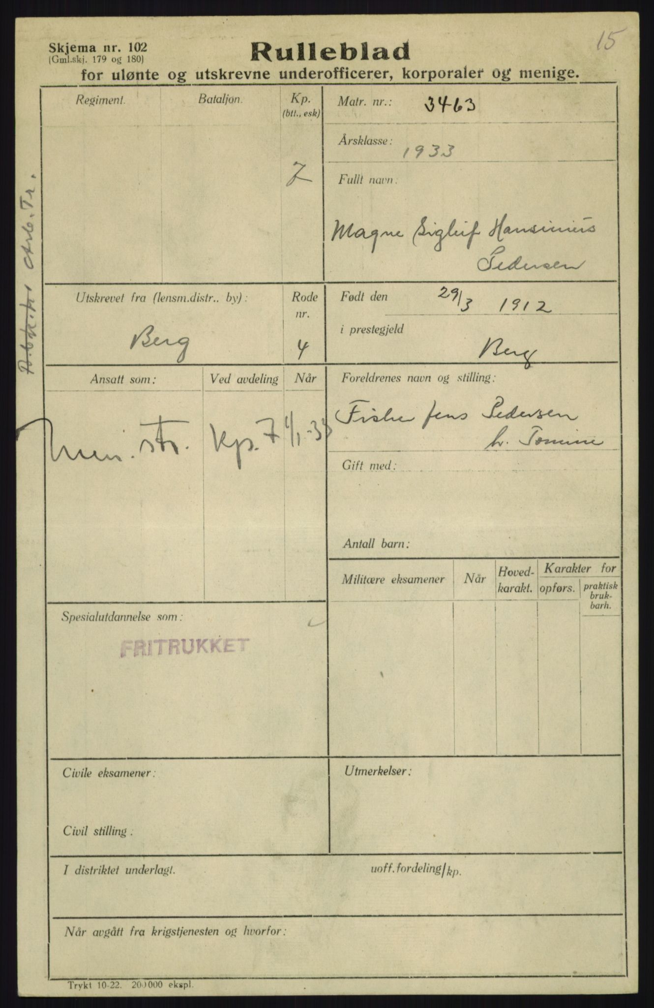 Forsvaret, Troms infanteriregiment nr. 16, AV/RA-RAFA-3146/P/Pa/L0017: Rulleblad for regimentets menige mannskaper, årsklasse 1933, 1933, p. 1027