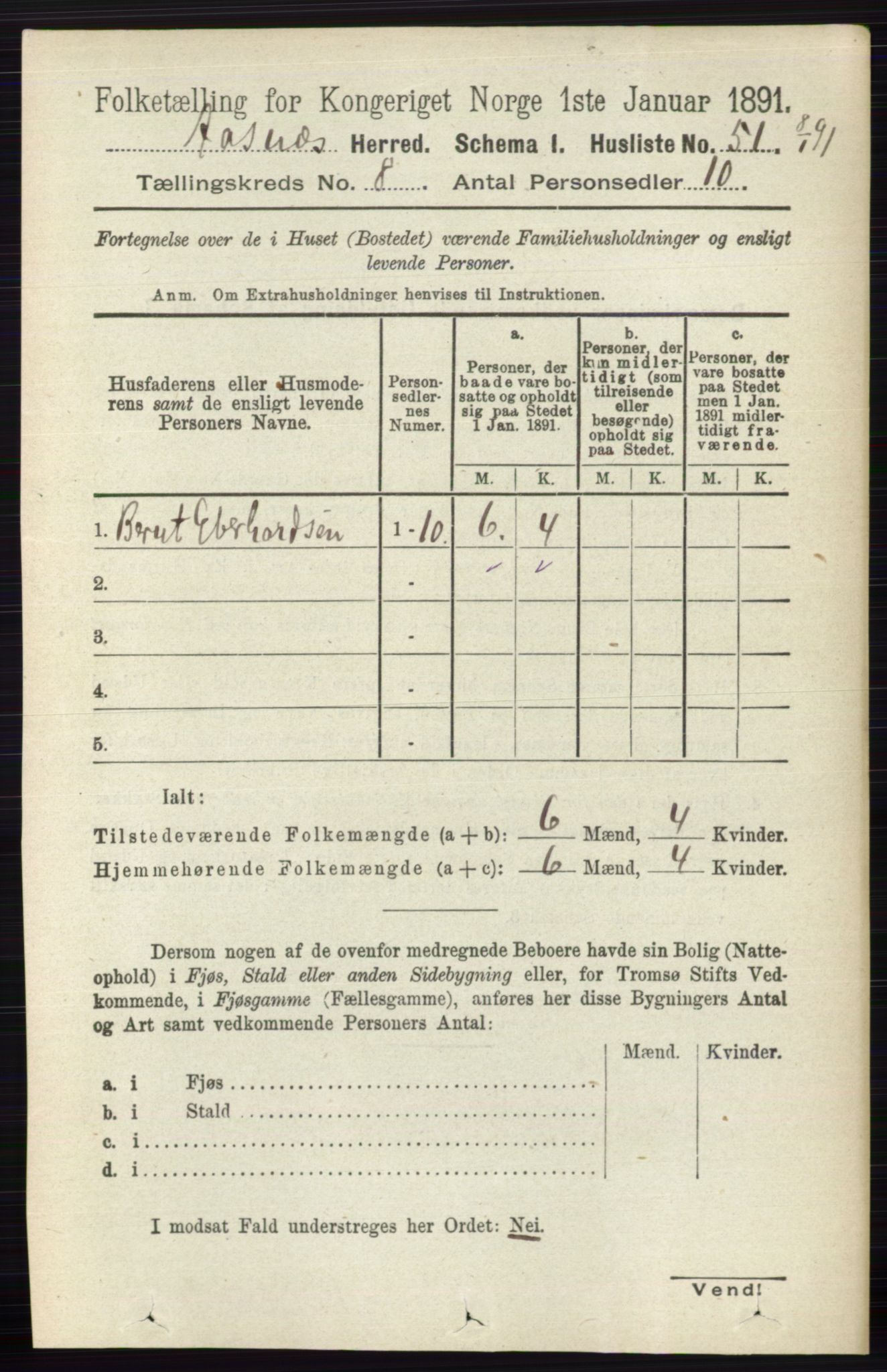 RA, 1891 census for 0425 Åsnes, 1891, p. 4172