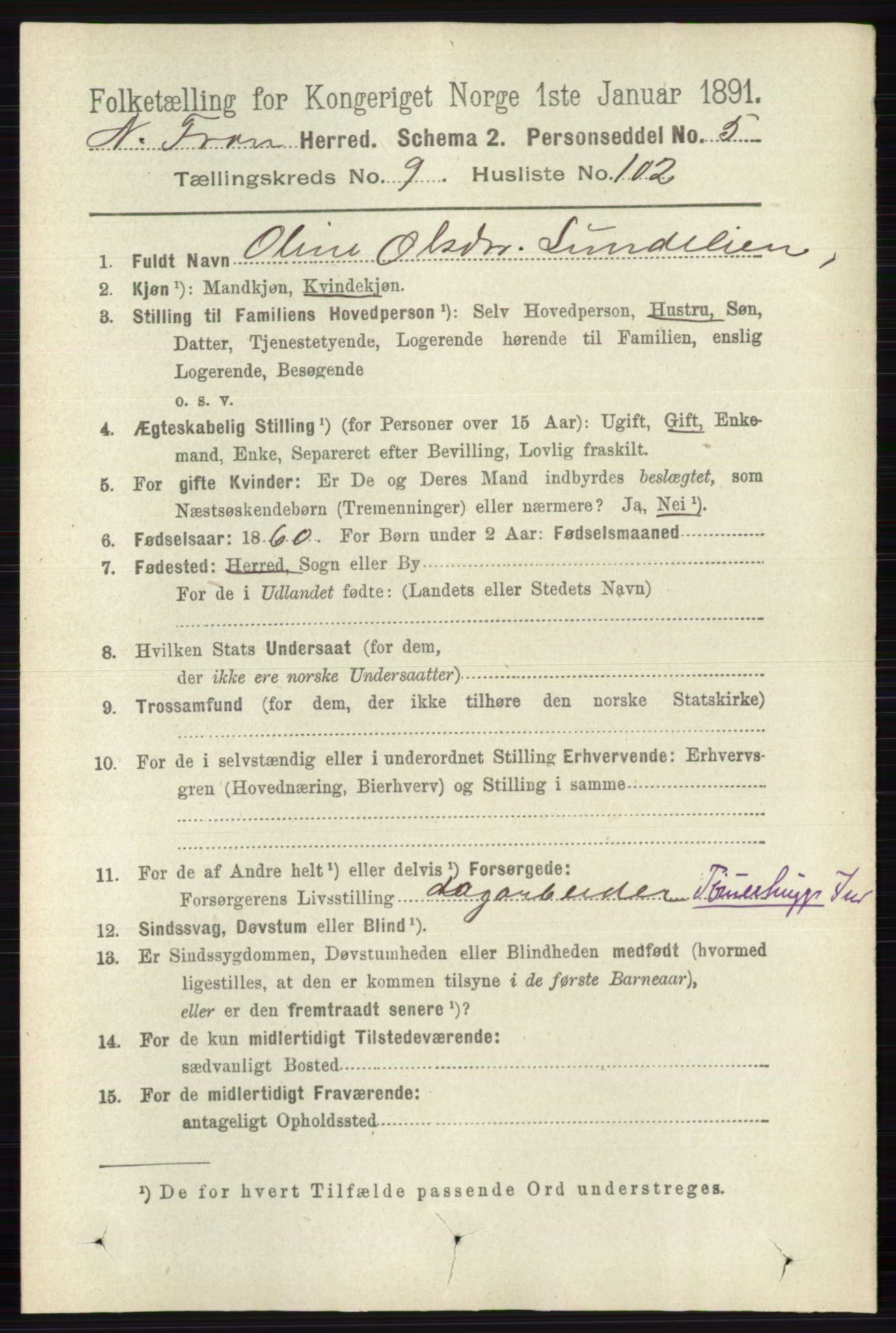 RA, 1891 census for 0518 Nord-Fron, 1891, p. 4264