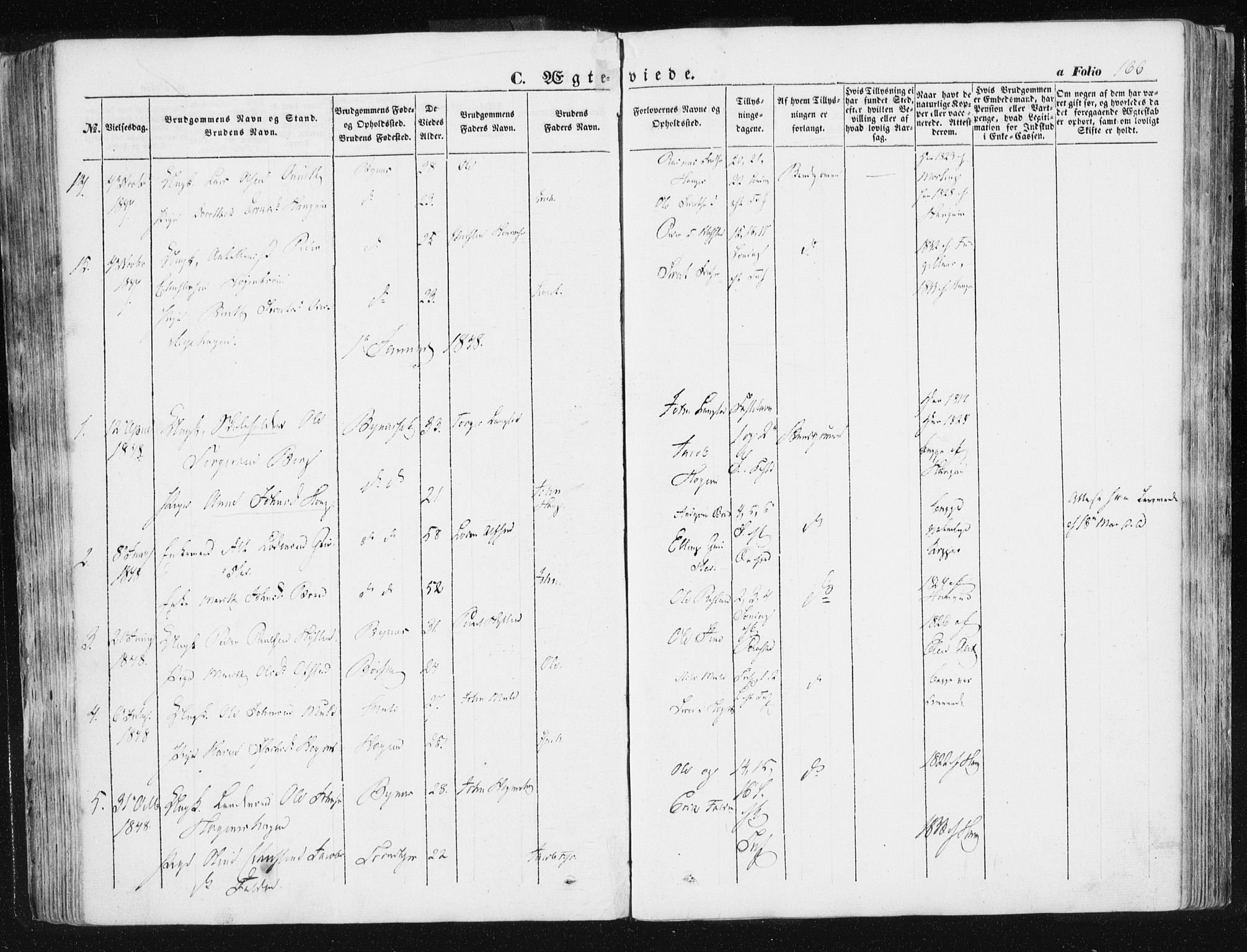 Ministerialprotokoller, klokkerbøker og fødselsregistre - Sør-Trøndelag, SAT/A-1456/612/L0376: Parish register (official) no. 612A08, 1846-1859, p. 166