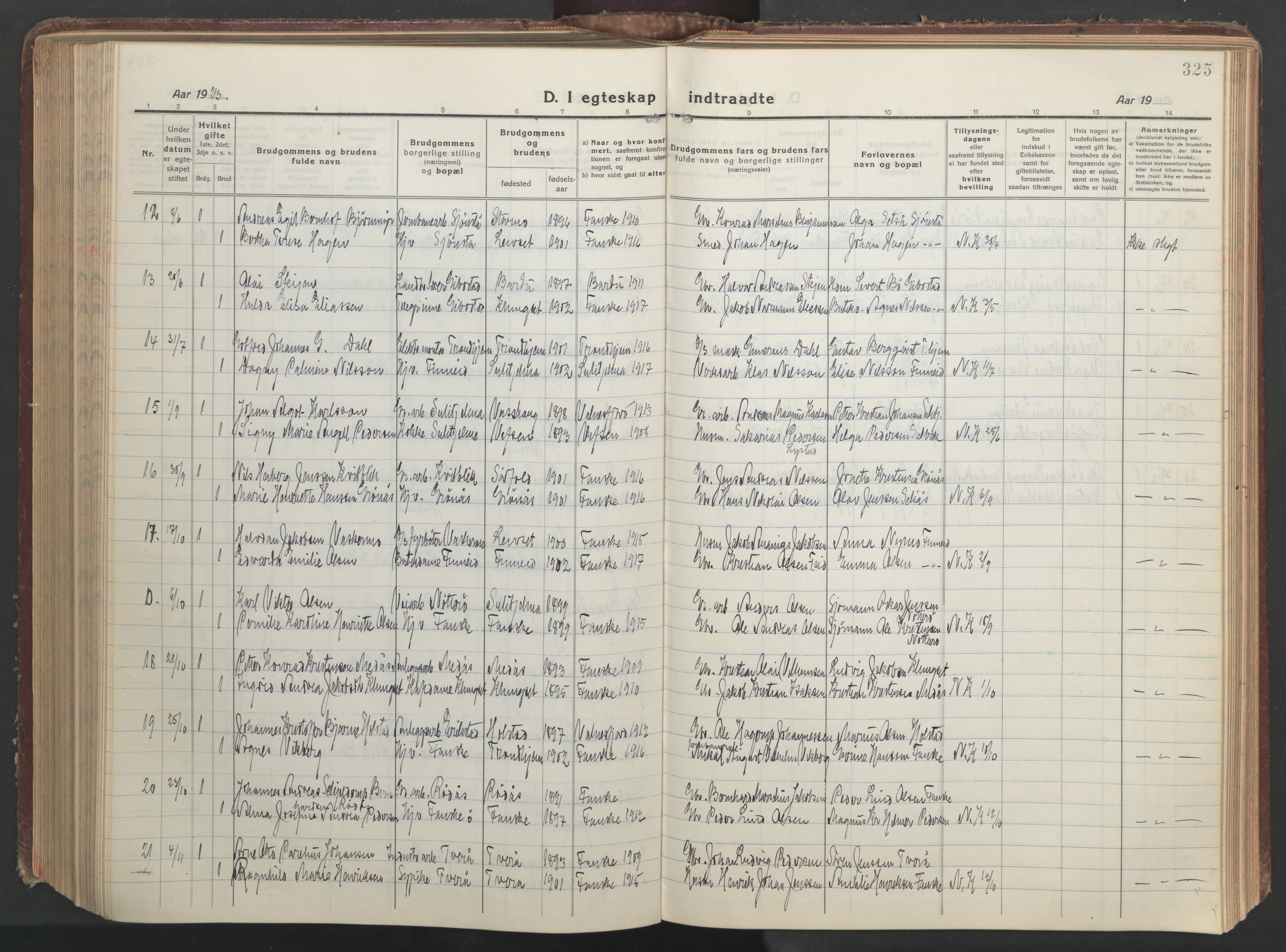 Ministerialprotokoller, klokkerbøker og fødselsregistre - Nordland, AV/SAT-A-1459/849/L0700: Parish register (copy) no. 849C01, 1919-1946, p. 325