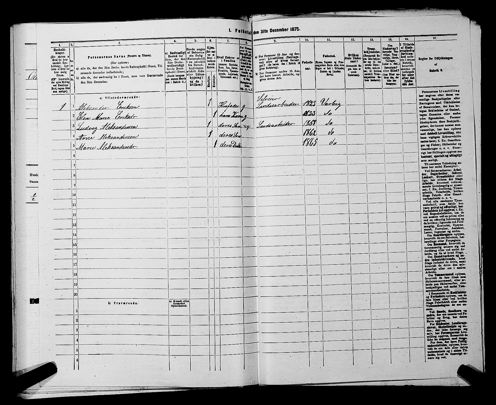 RA, 1875 census for 0114P Varteig, 1875, p. 399