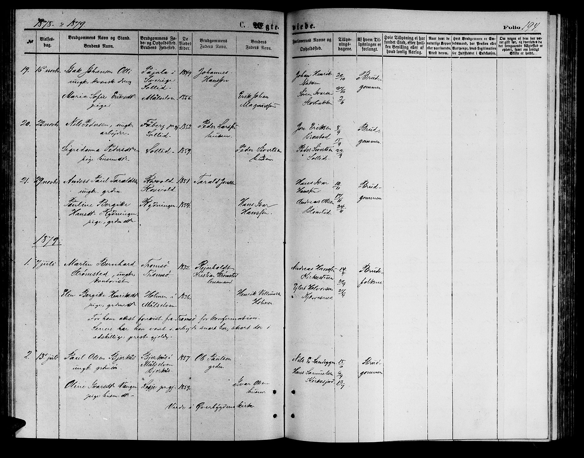 Målselv sokneprestembete, SATØ/S-1311/G/Ga/Gab/L0003klokker: Parish register (copy) no. 3, 1874-1885, p. 194