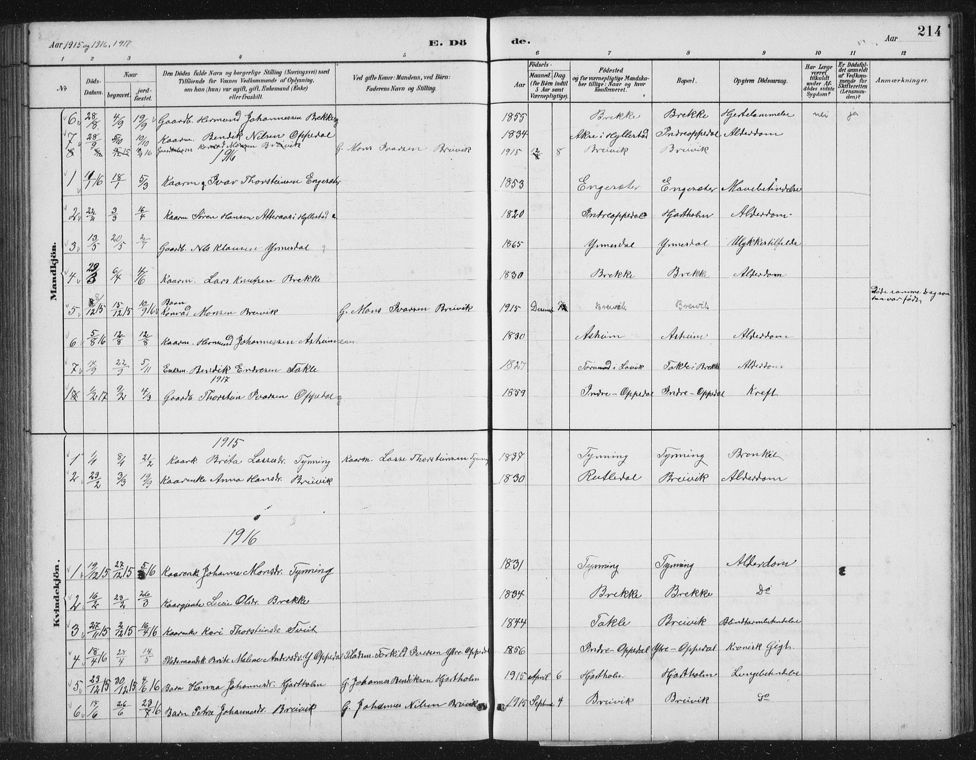 Gulen sokneprestembete, SAB/A-80201/H/Hab/Habc/L0002: Parish register (copy) no. C 2, 1880-1938, p. 214