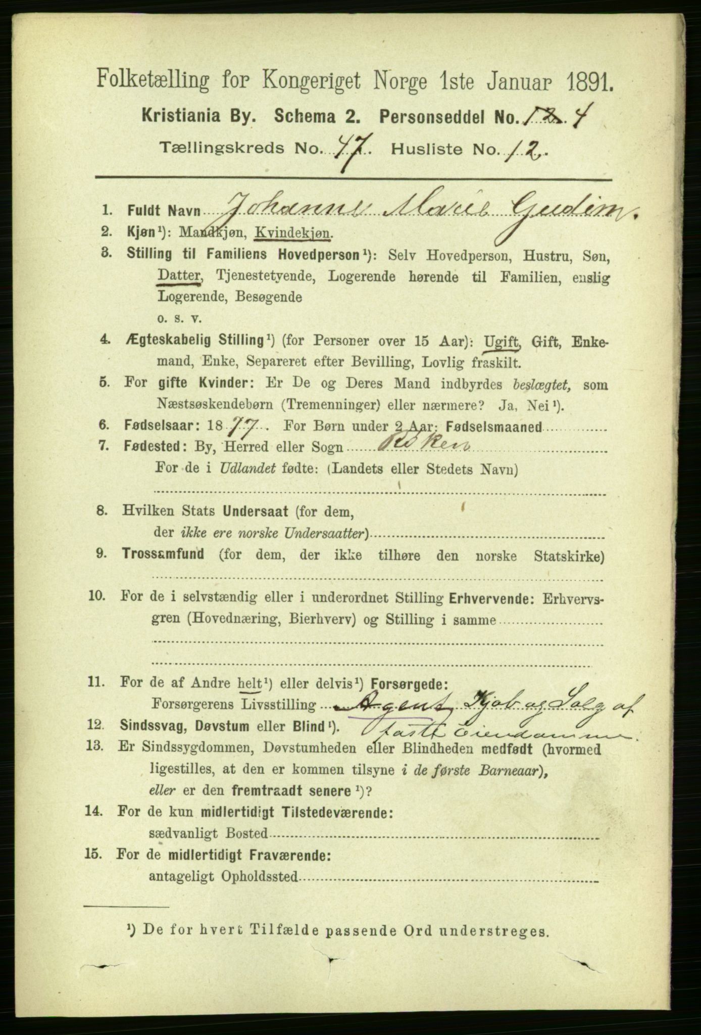 RA, 1891 census for 0301 Kristiania, 1891, p. 28311