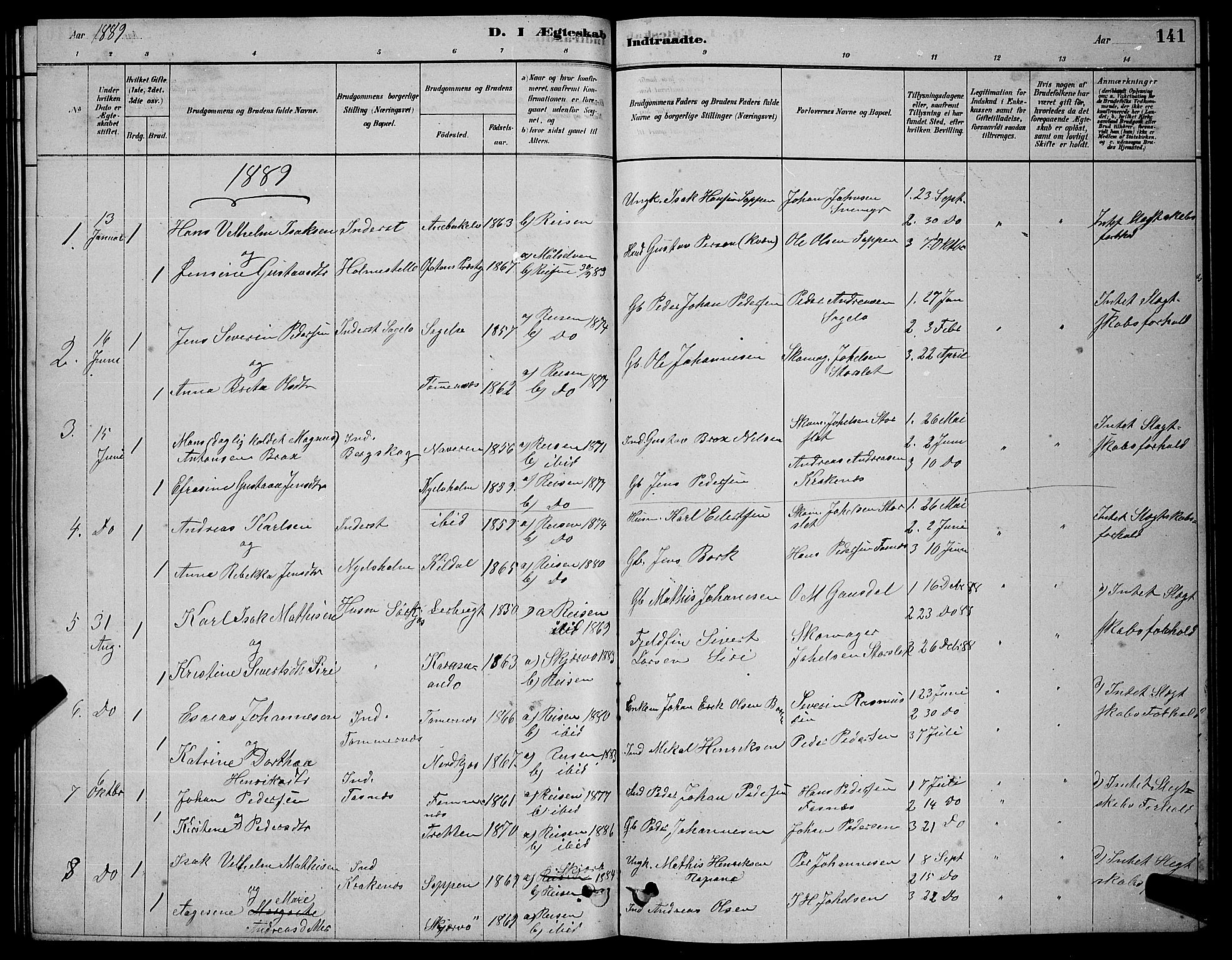 Skjervøy sokneprestkontor, SATØ/S-1300/H/Ha/Hab/L0020klokker: Parish register (copy) no. 20, 1878-1892, p. 141