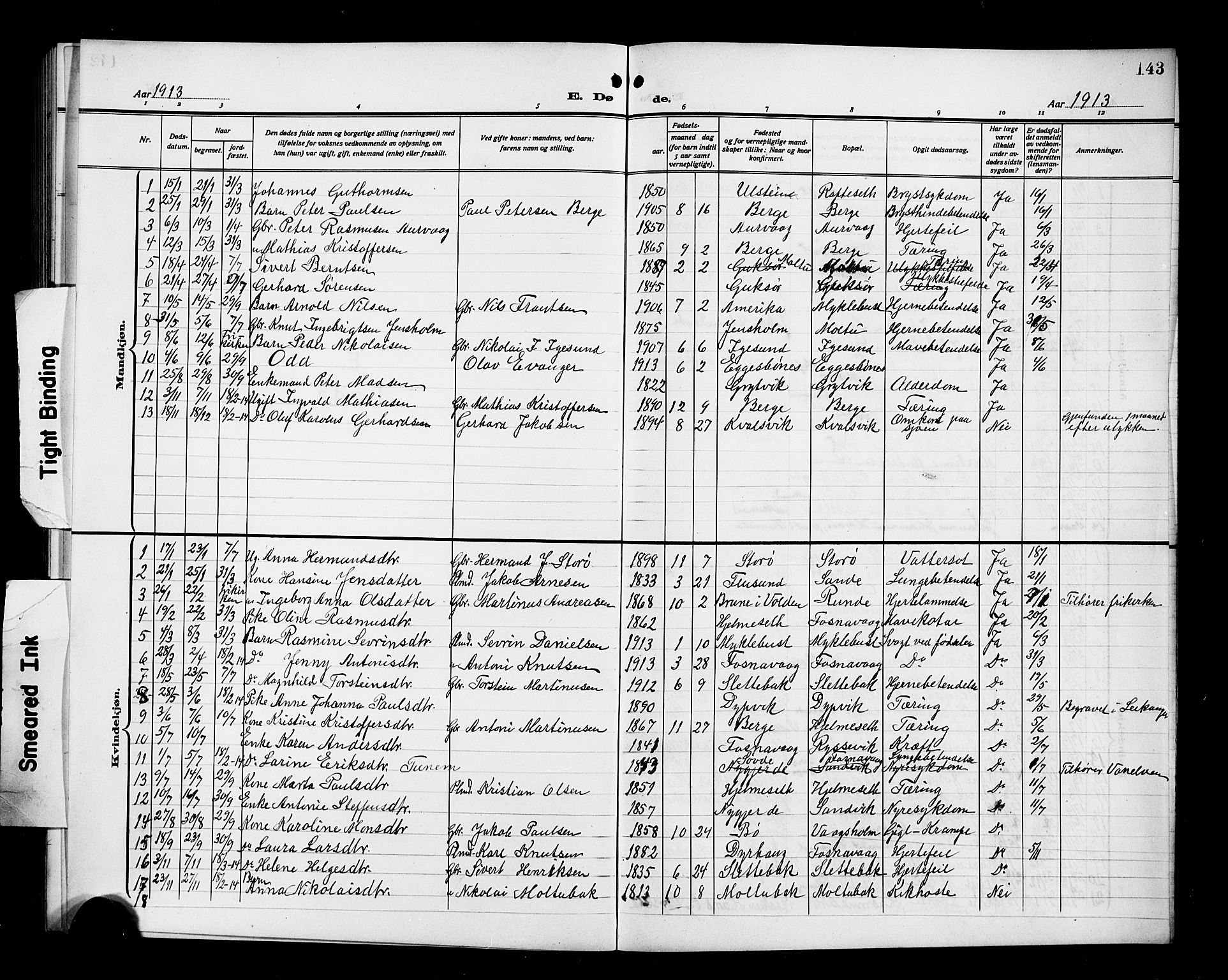 Ministerialprotokoller, klokkerbøker og fødselsregistre - Møre og Romsdal, AV/SAT-A-1454/507/L0083: Parish register (copy) no. 507C06, 1912-1919, p. 143