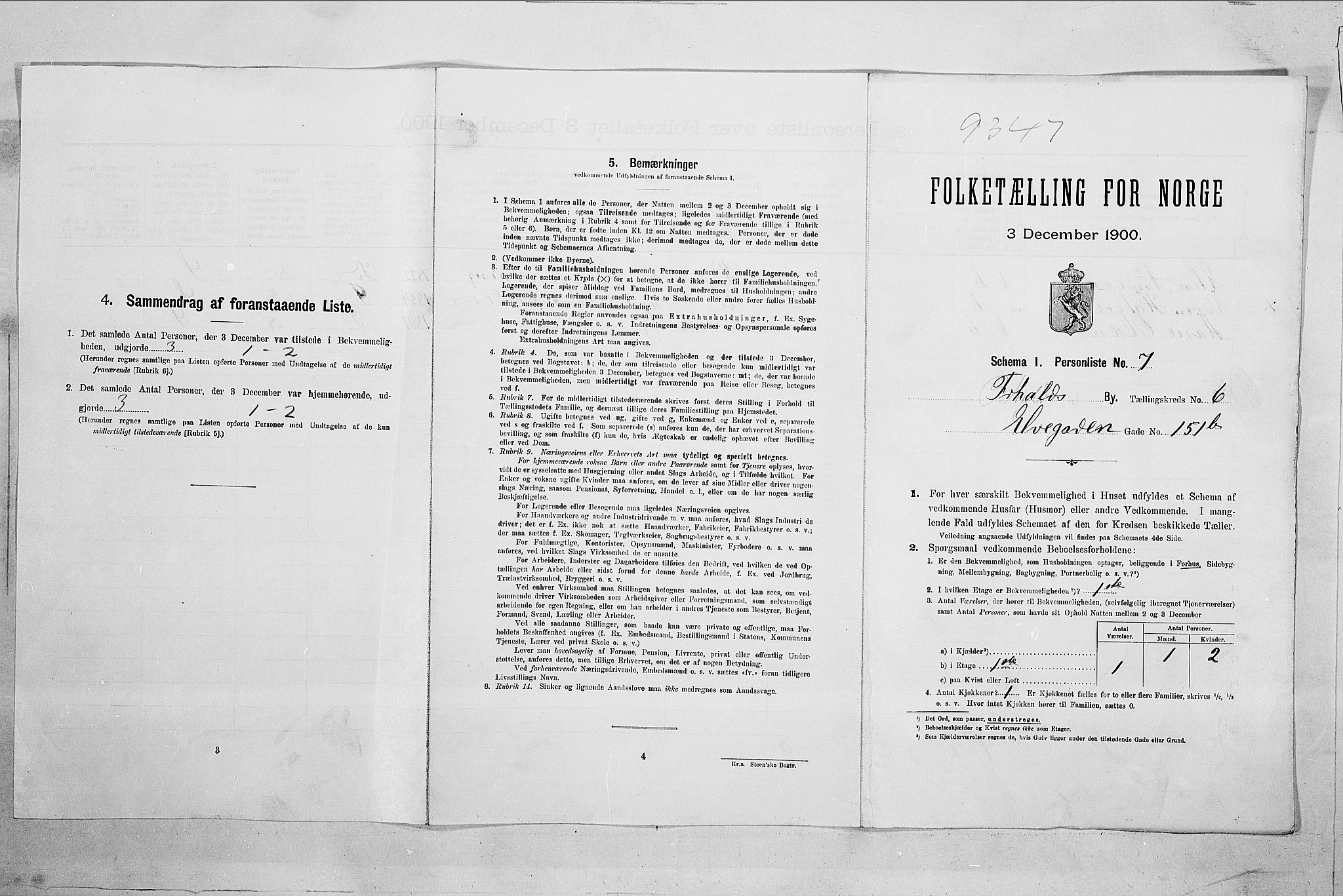 SAO, 1900 census for Fredrikshald, 1900