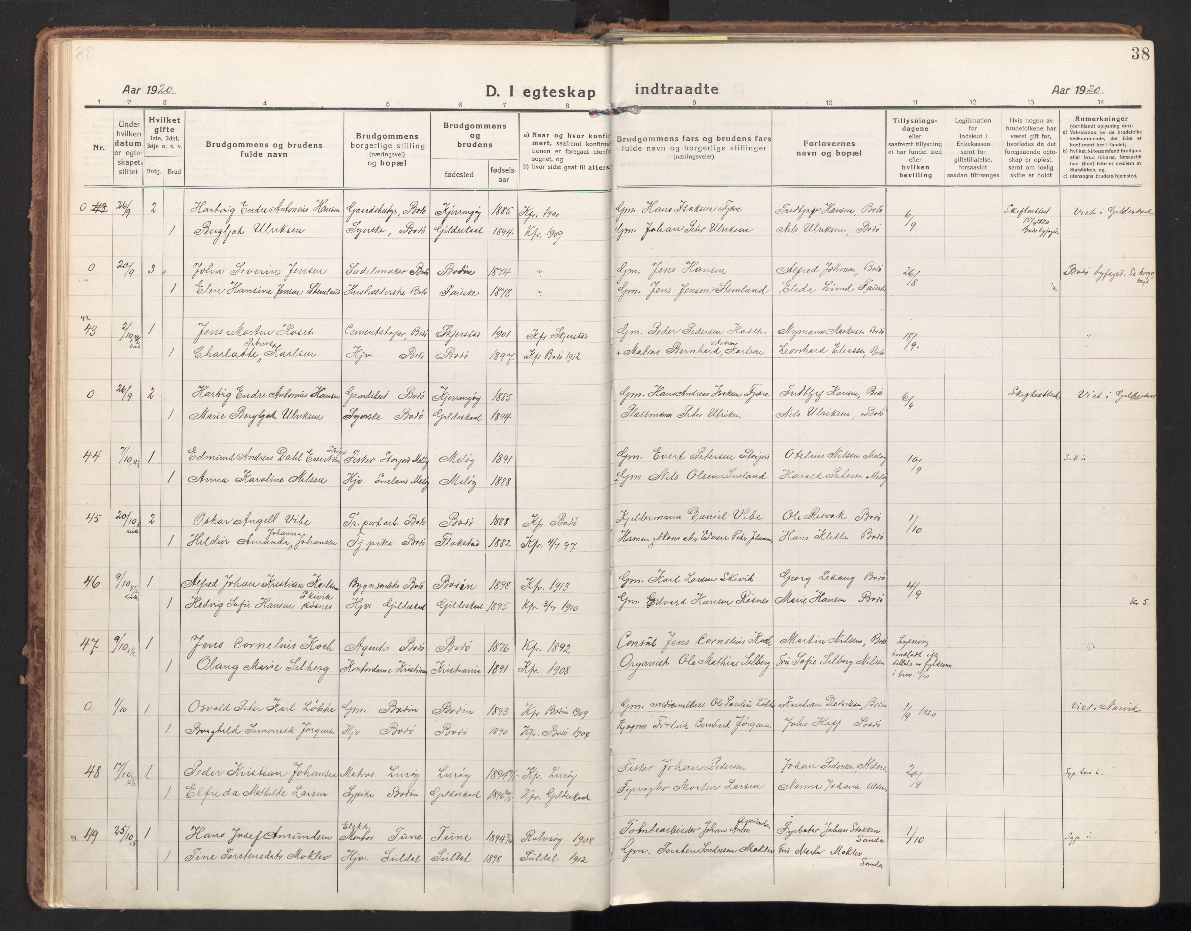 Ministerialprotokoller, klokkerbøker og fødselsregistre - Nordland, SAT/A-1459/801/L0018: Parish register (official) no. 801A18, 1916-1930, p. 38