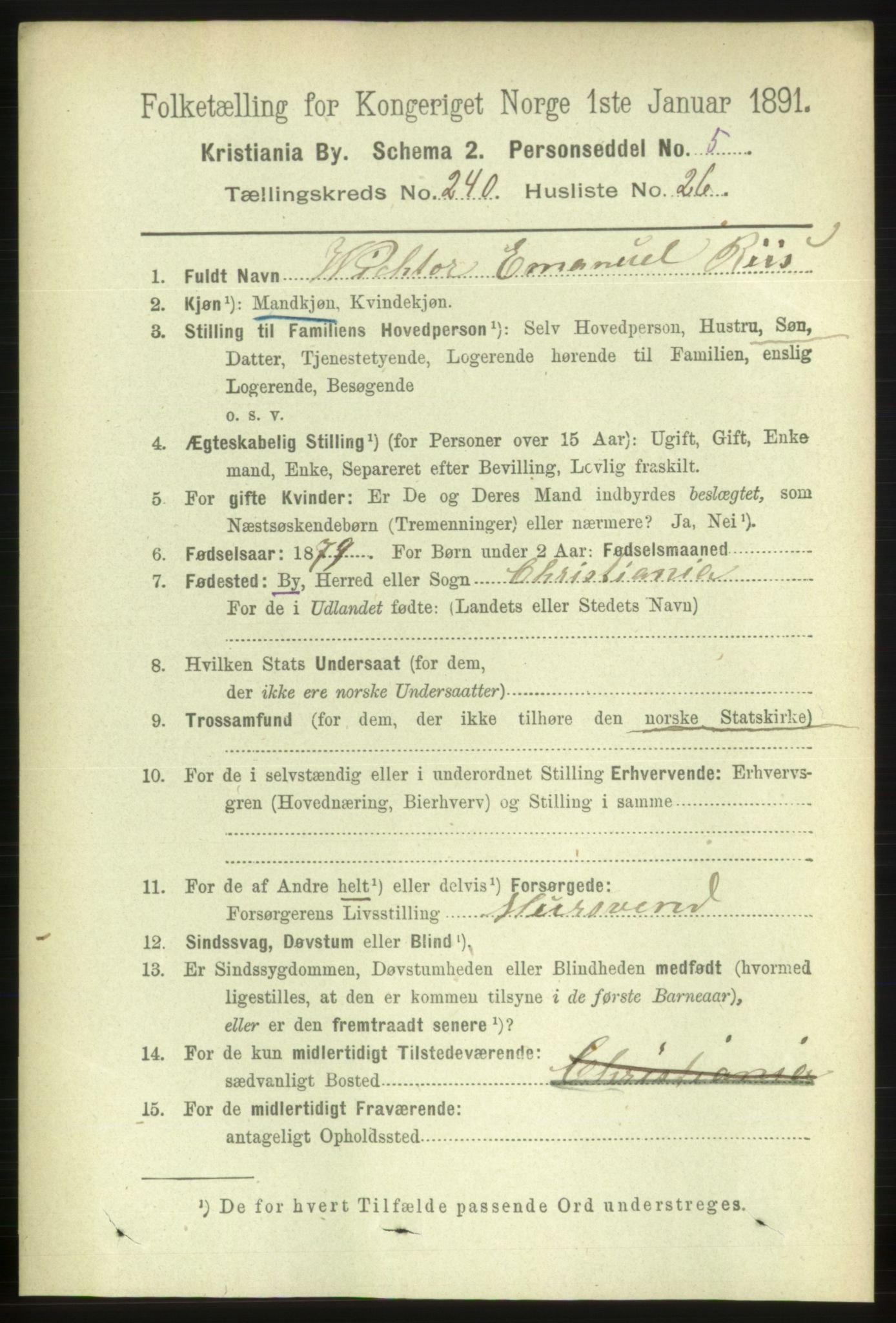 RA, 1891 census for 0301 Kristiania, 1891, p. 146315