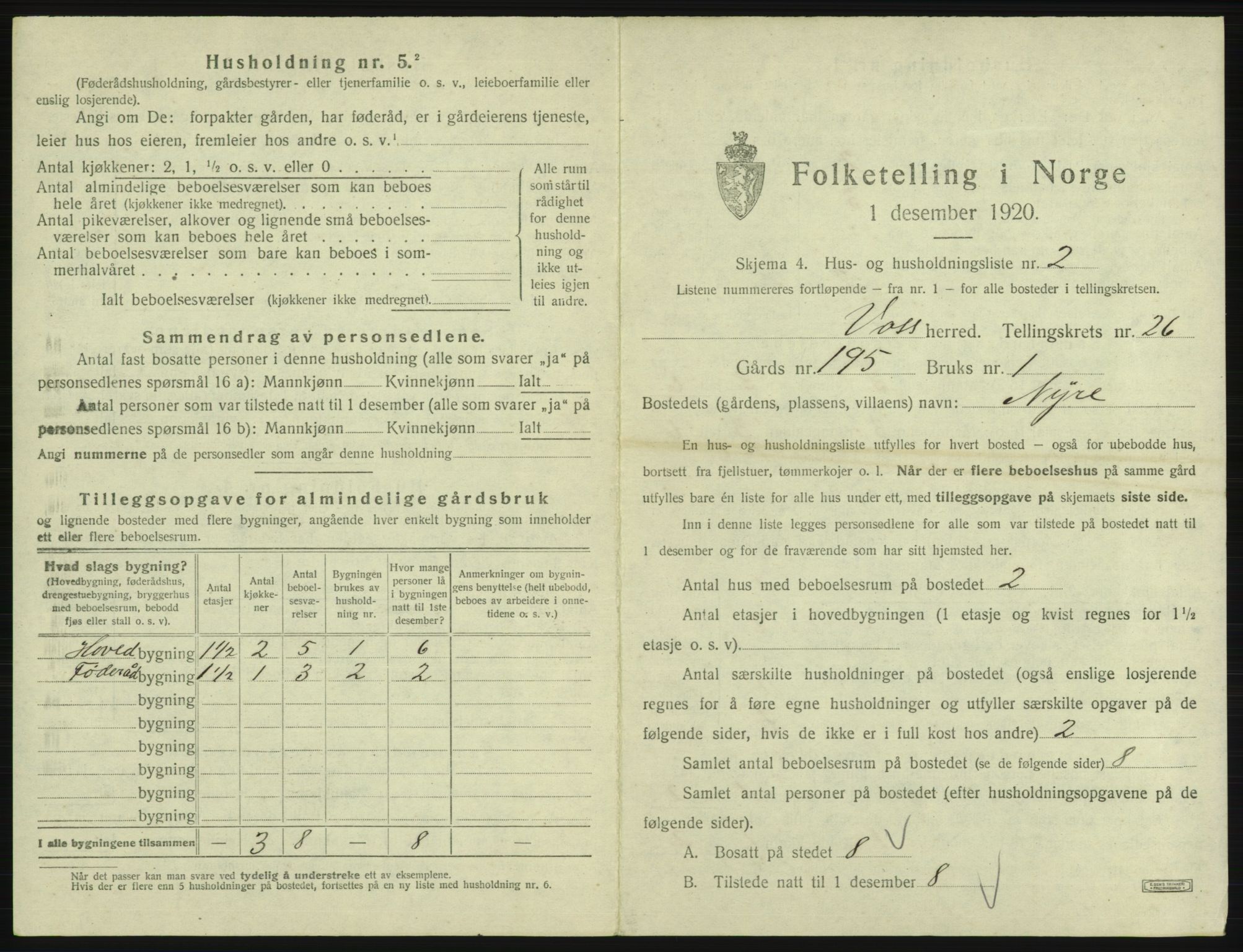 SAB, 1920 census for Voss, 1920, p. 2327