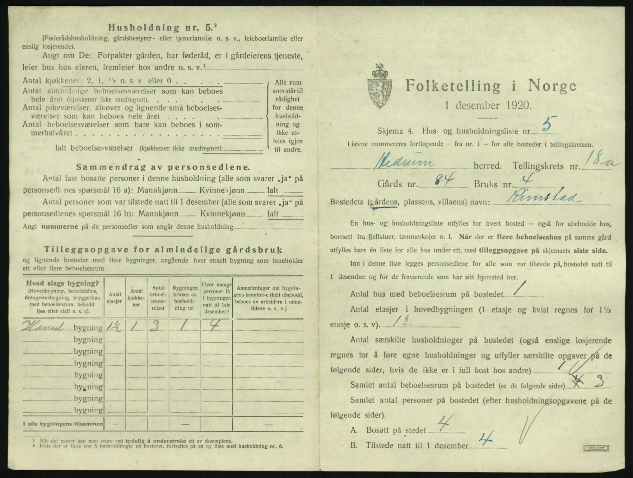 SAKO, 1920 census for Hedrum, 1920, p. 1573