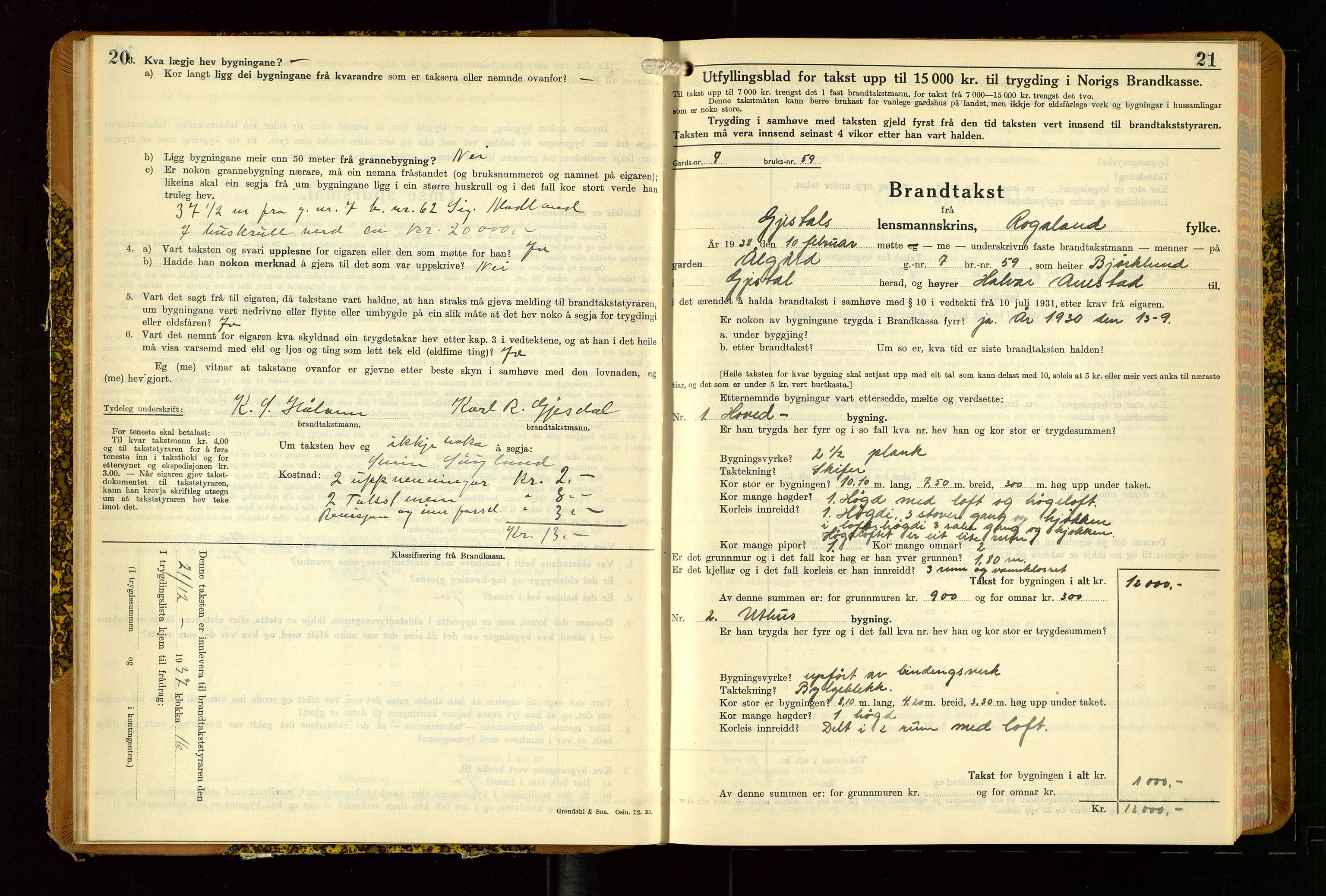 Gjesdal lensmannskontor, AV/SAST-A-100441/Go/L0008: Branntakstskjemaprotokoll, 1937-1955, p. 20-21