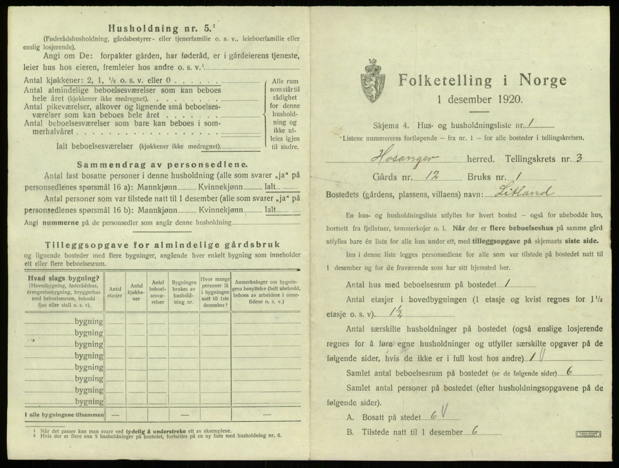 SAB, 1920 census for Hosanger, 1920, p. 143