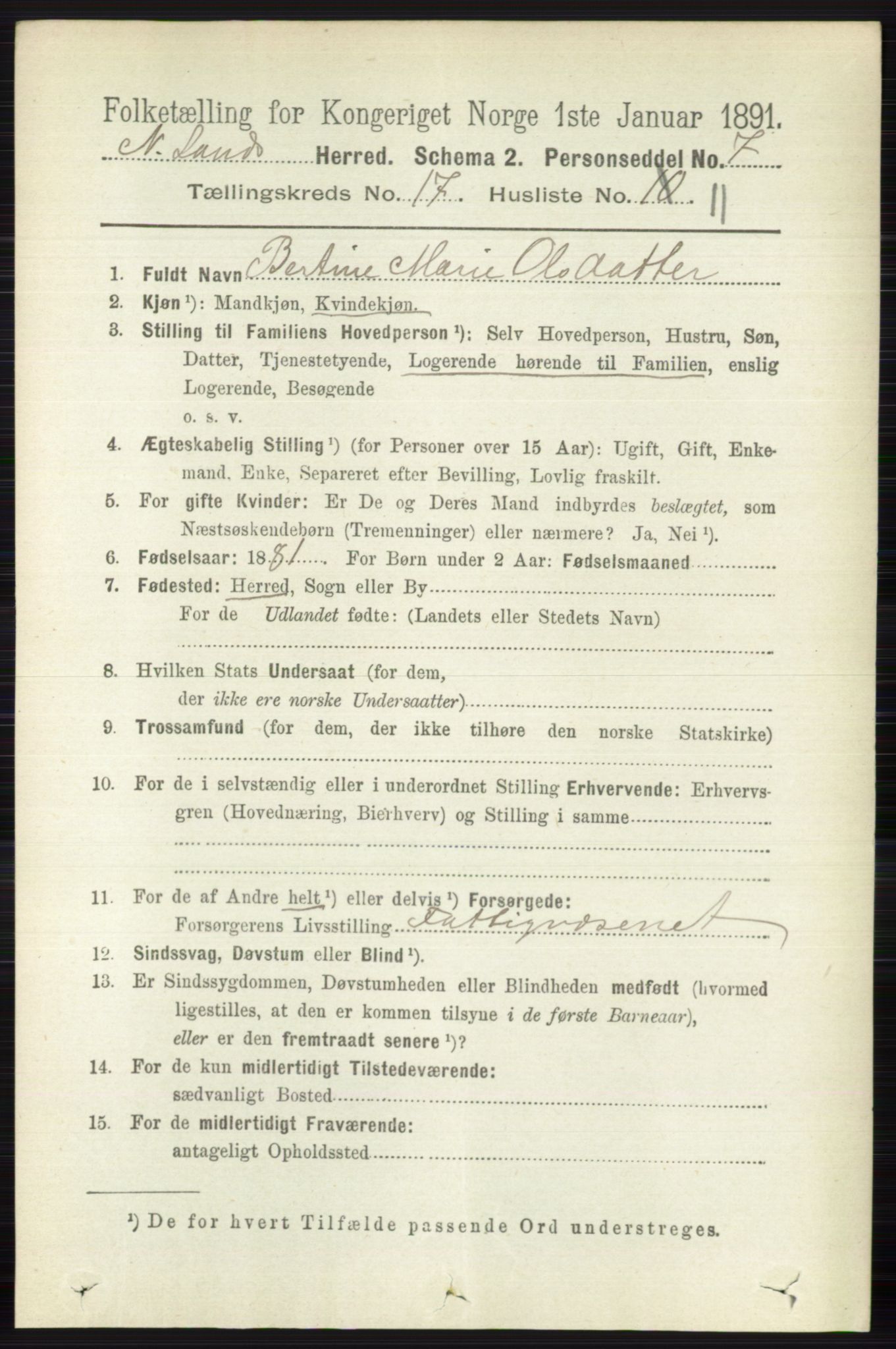 RA, 1891 census for 0538 Nordre Land, 1891, p. 4346