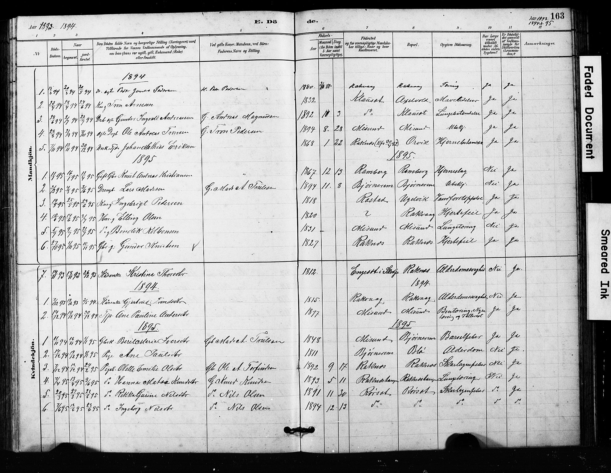 Ministerialprotokoller, klokkerbøker og fødselsregistre - Møre og Romsdal, SAT/A-1454/563/L0737: Parish register (copy) no. 563C01, 1878-1916, p. 163