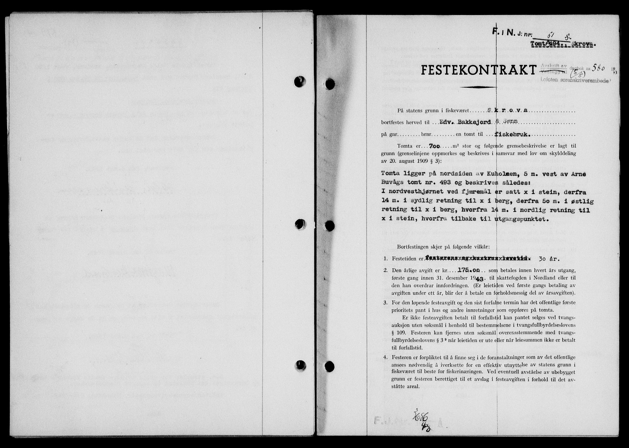 Lofoten sorenskriveri, SAT/A-0017/1/2/2C/L0011a: Mortgage book no. 11a, 1943-1943, Diary no: : 580/1943