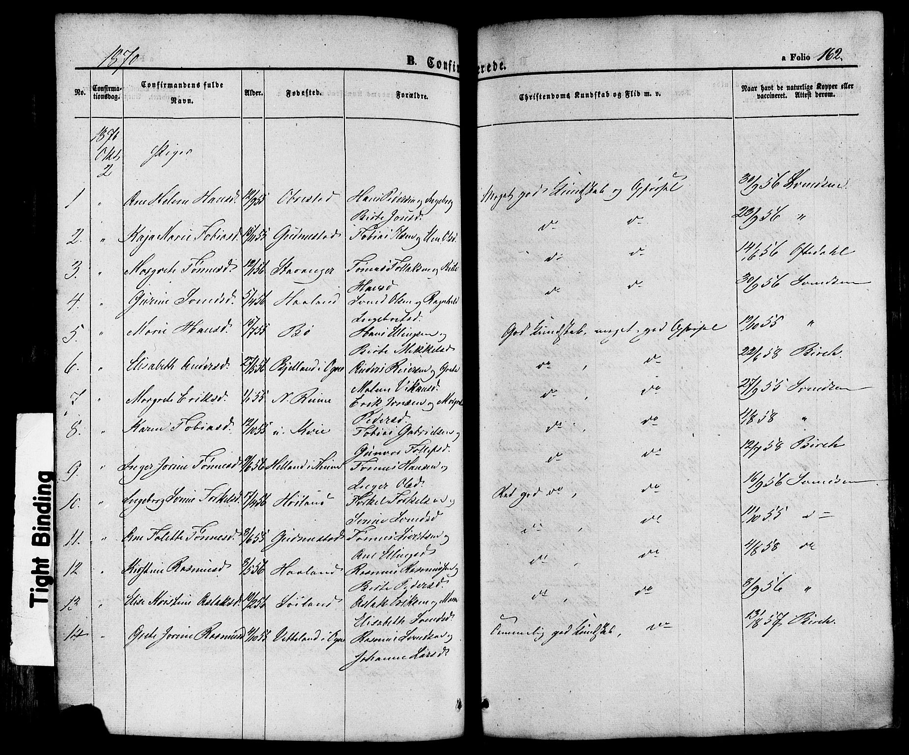Hå sokneprestkontor, SAST/A-101801/001/30BA/L0008: Parish register (official) no. A 7, 1853-1878, p. 162