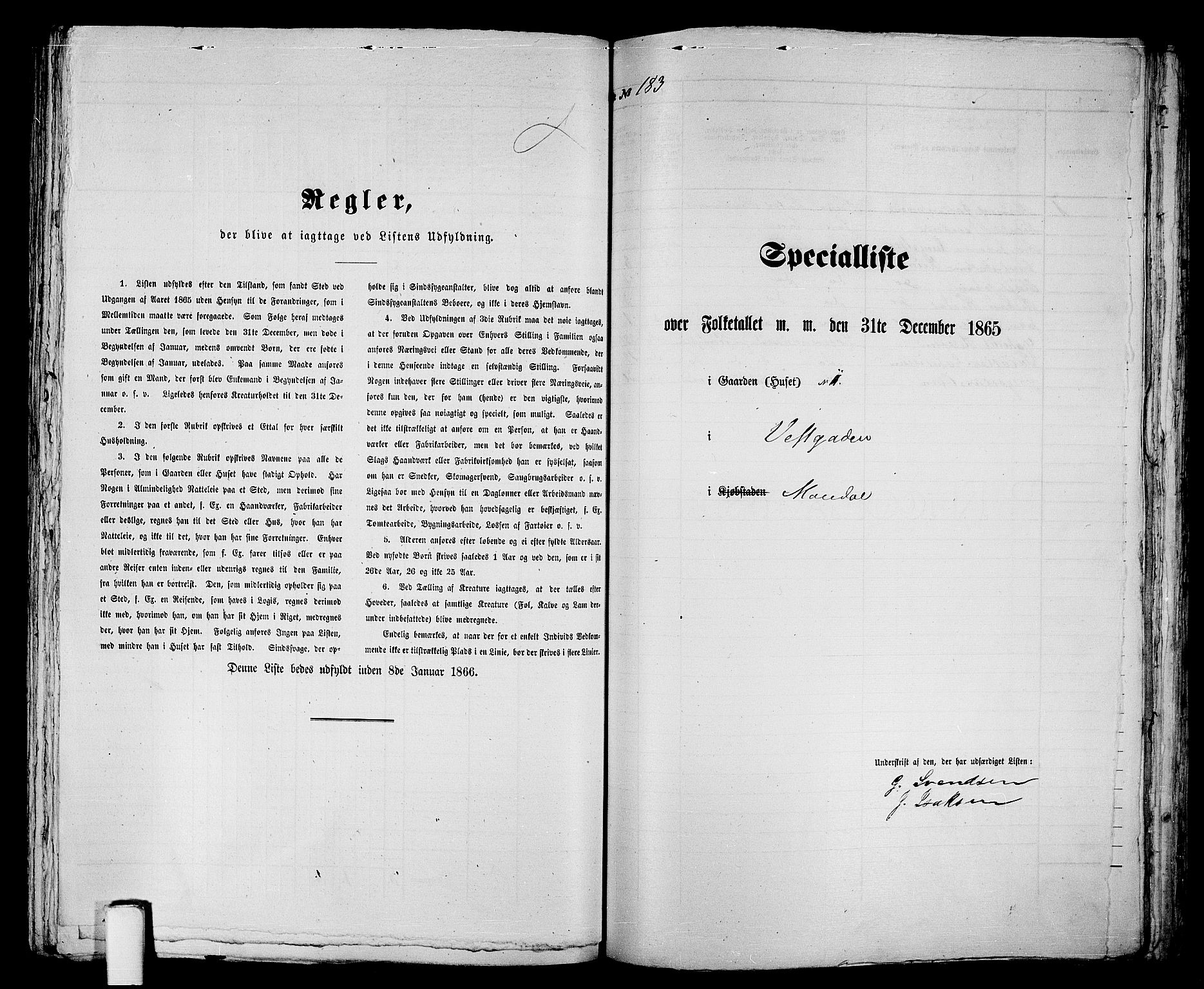 RA, 1865 census for Mandal/Mandal, 1865, p. 368