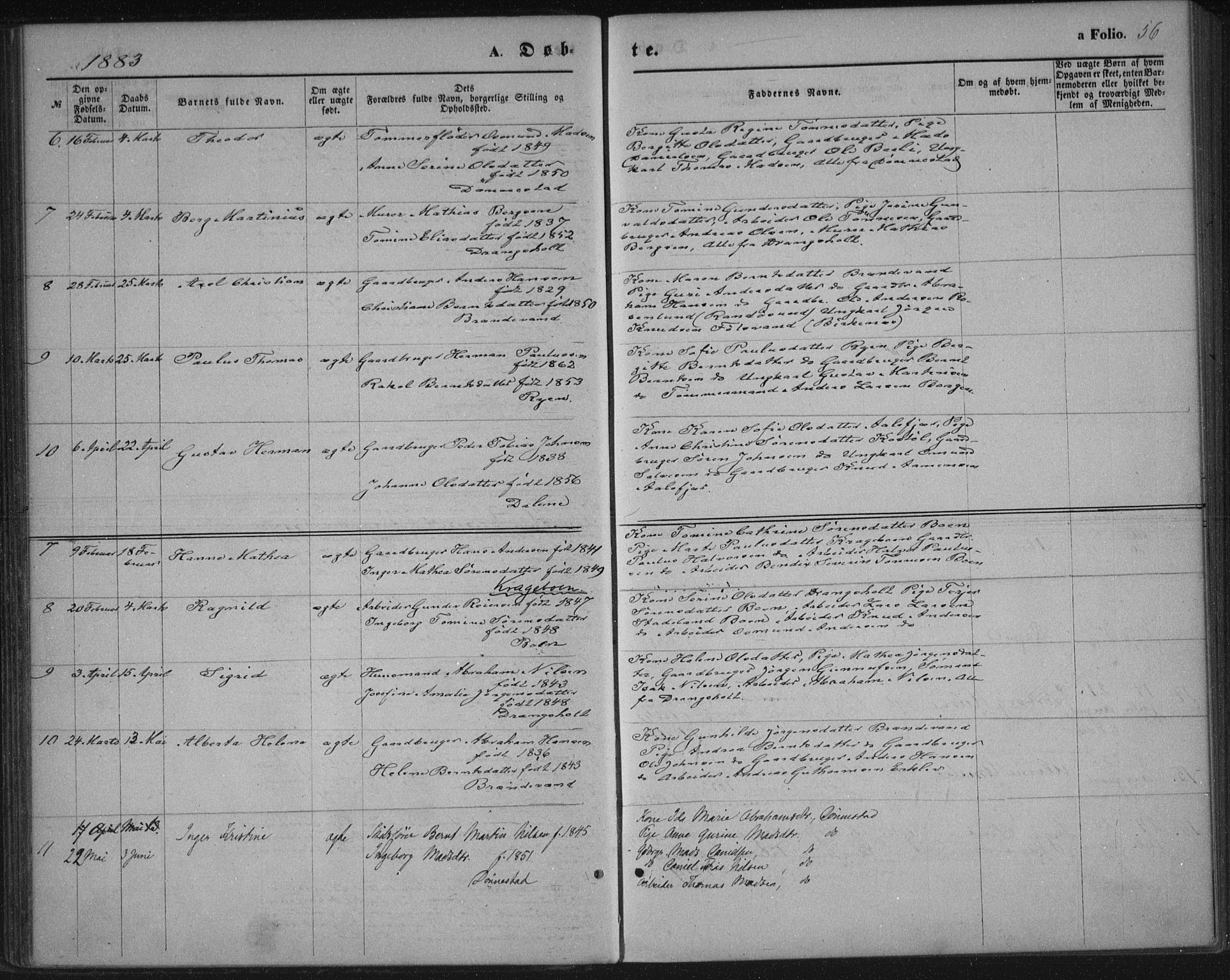 Tveit sokneprestkontor, AV/SAK-1111-0043/F/Fa/L0006: Parish register (official) no. A 6, 1872-1886, p. 56