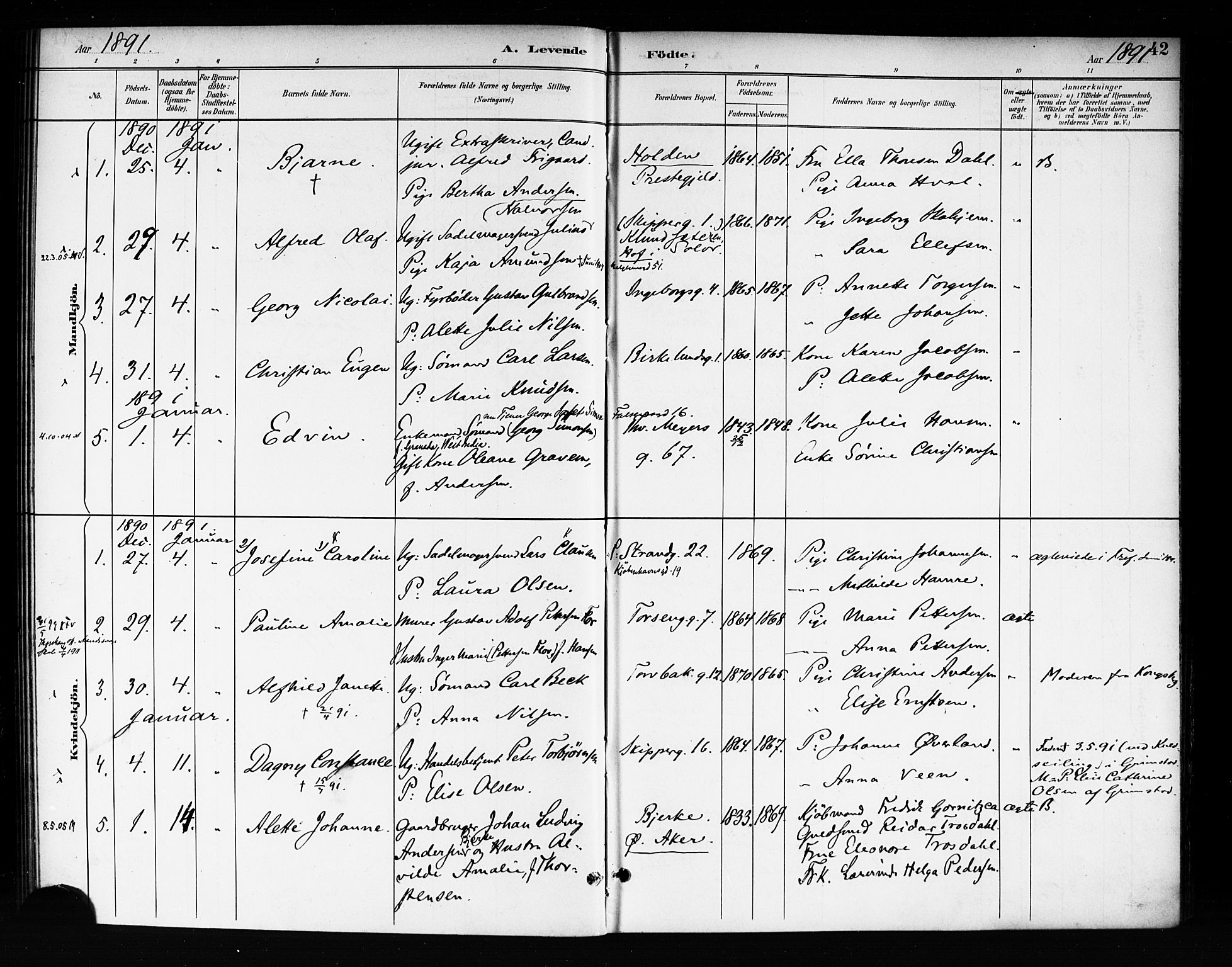 Rikshospitalet prestekontor Kirkebøker, SAO/A-10309b/F/L0008: Parish register (official) no. 8, 1890-1893, p. 42
