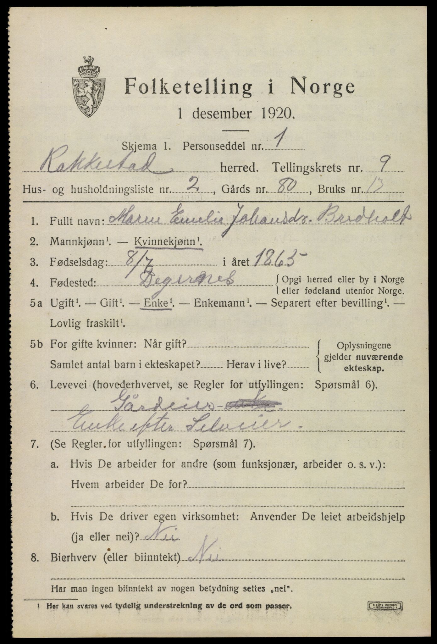 SAO, 1920 census for Rakkestad, 1920, p. 8233