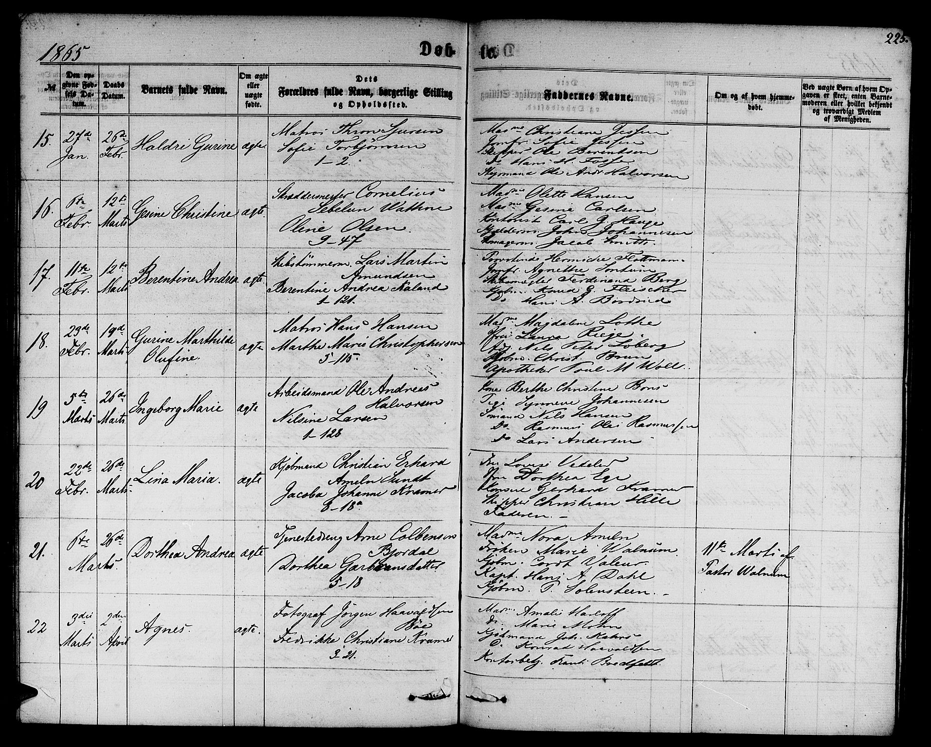 Nykirken Sokneprestembete, SAB/A-77101/H/Hab: Parish register (copy) no. B 2, 1859-1868, p. 225