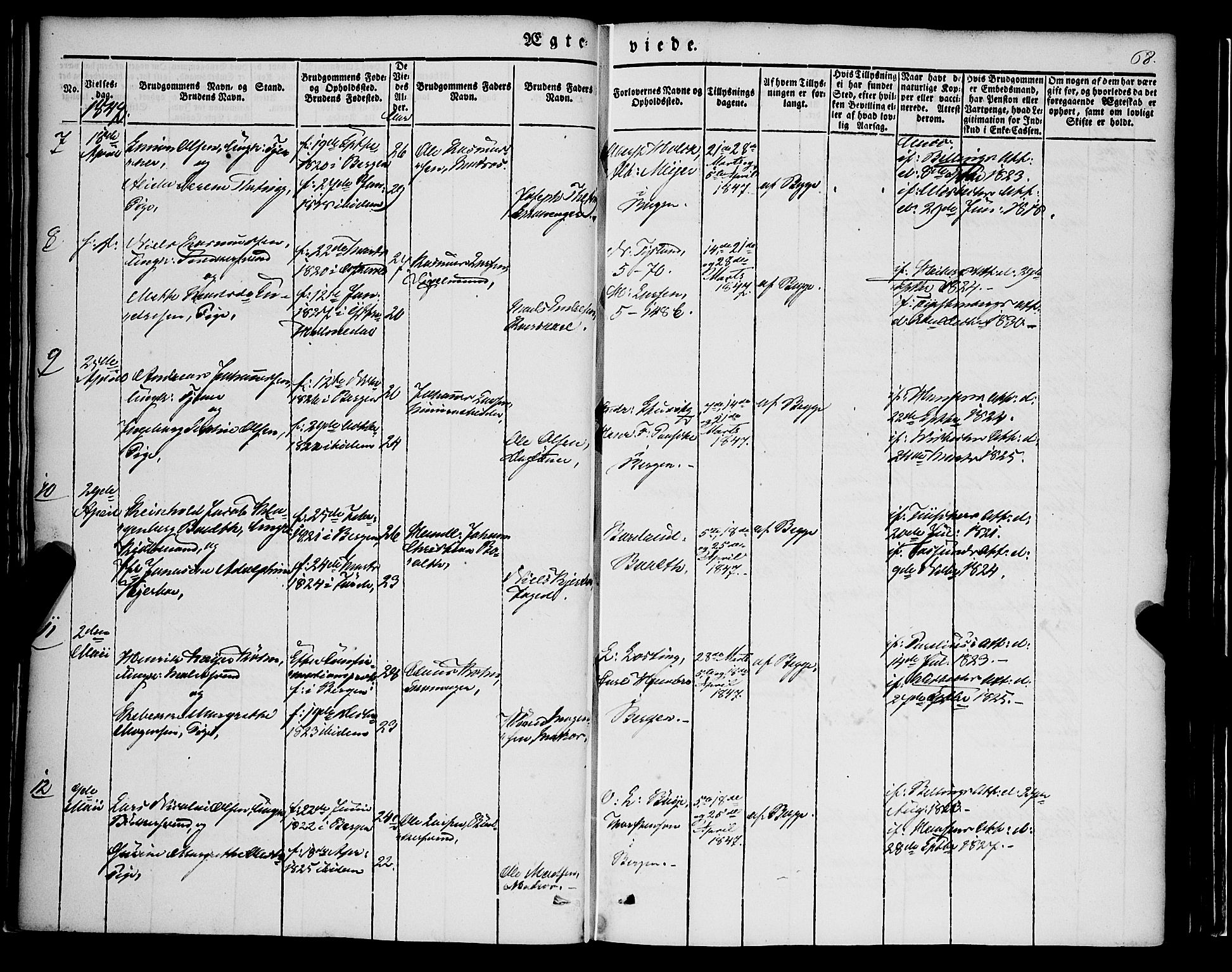 Nykirken Sokneprestembete, AV/SAB-A-77101/H/Haa/L0031: Parish register (official) no. D 1, 1834-1861, p. 68