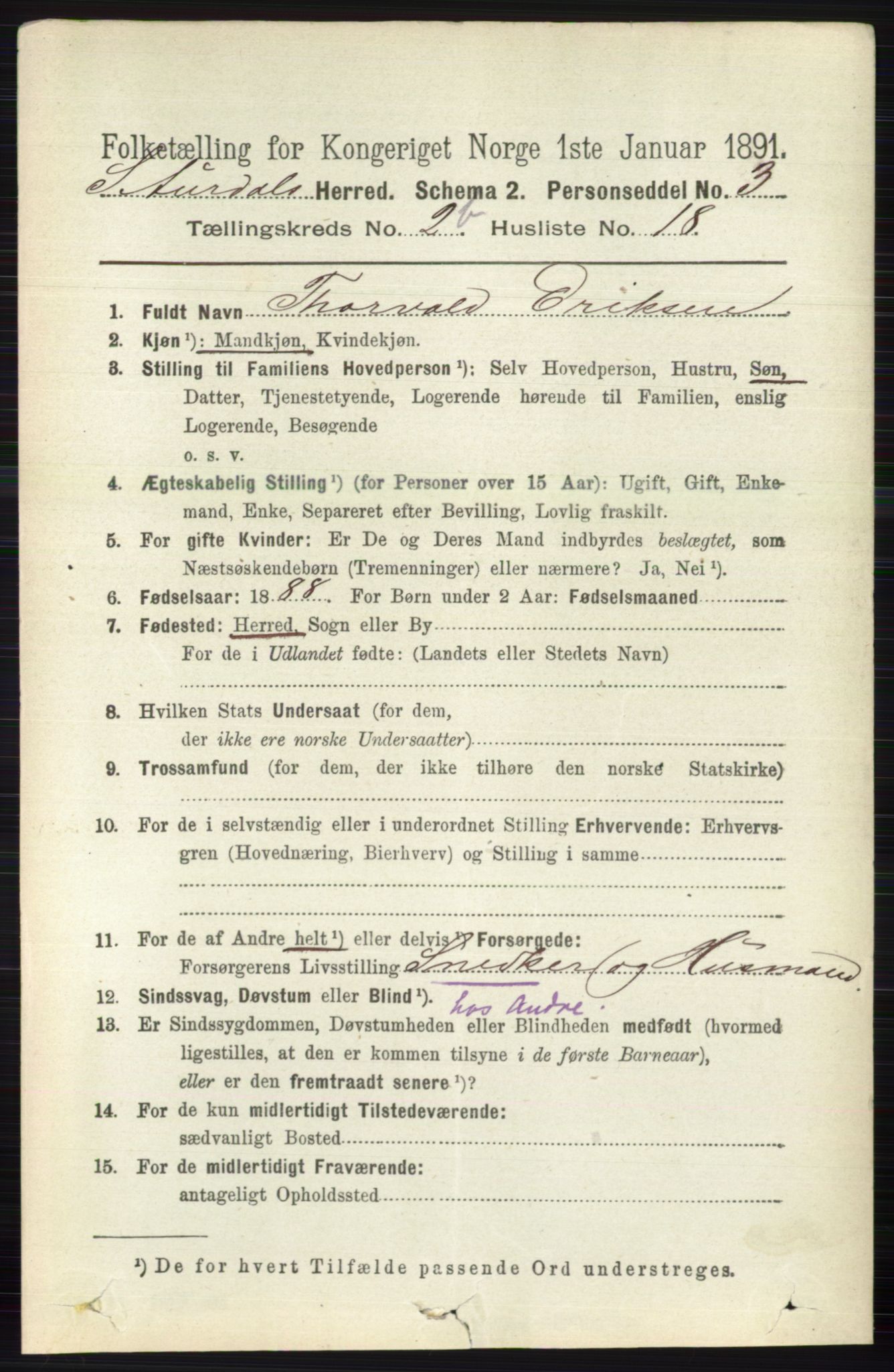 RA, 1891 census for 0540 Sør-Aurdal, 1891, p. 1564