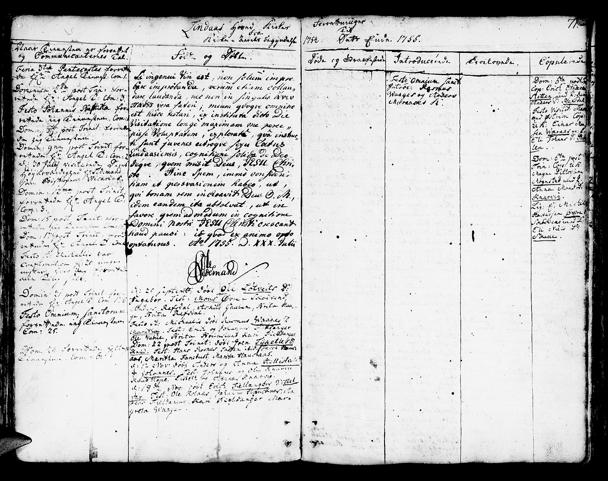 Lindås Sokneprestembete, AV/SAB-A-76701/H/Haa/Haaa/L0003: Parish register (official) no. A 3, 1748-1764, p. 71