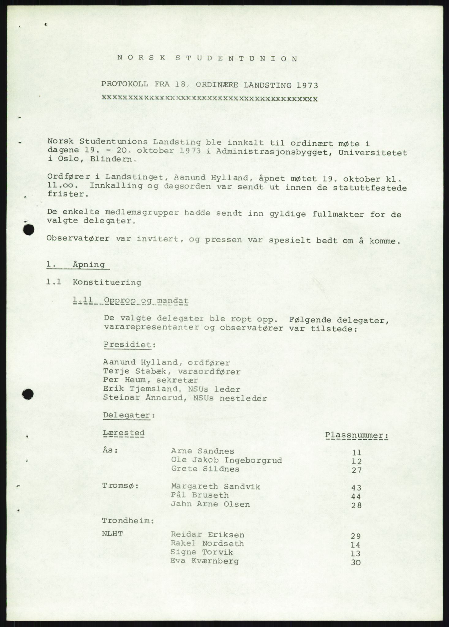 Norsk Studentunion, AV/RA-PA-0794/Fg/L0067: Landstinget, 1968-1979