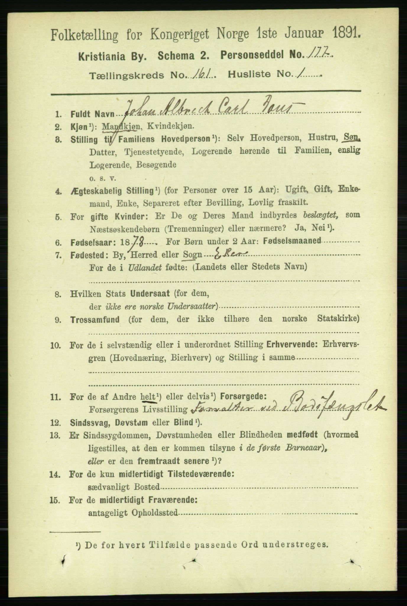 RA, 1891 census for 0301 Kristiania, 1891, p. 91595