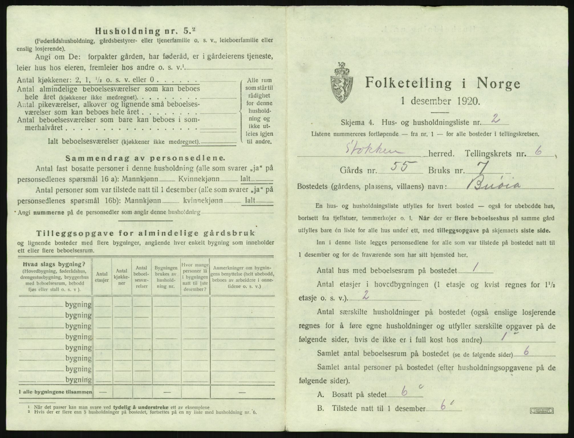 SAK, 1920 census for Stokken, 1920, p. 514