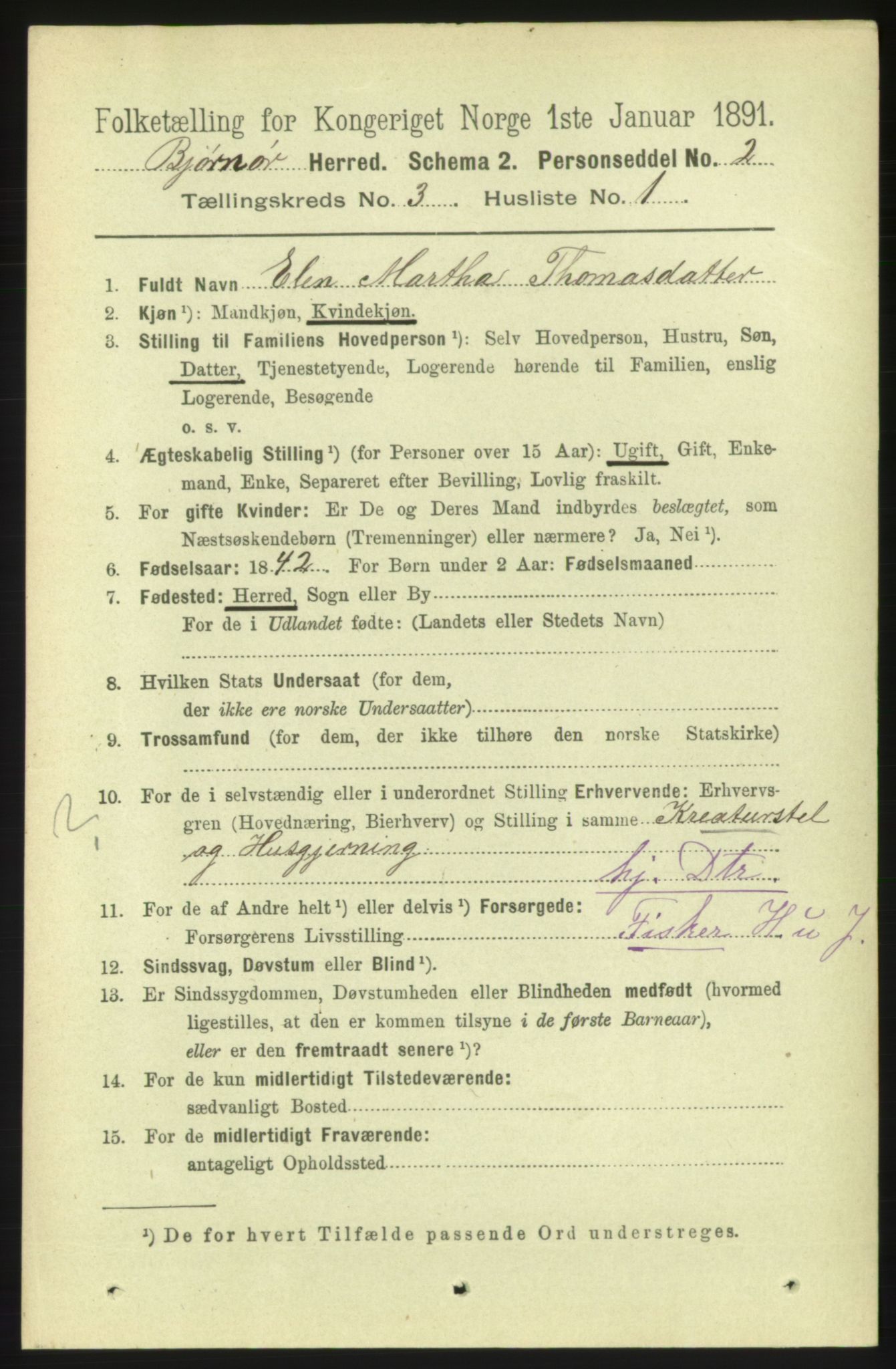 RA, 1891 census for 1632 Bjørnør, 1891, p. 1197