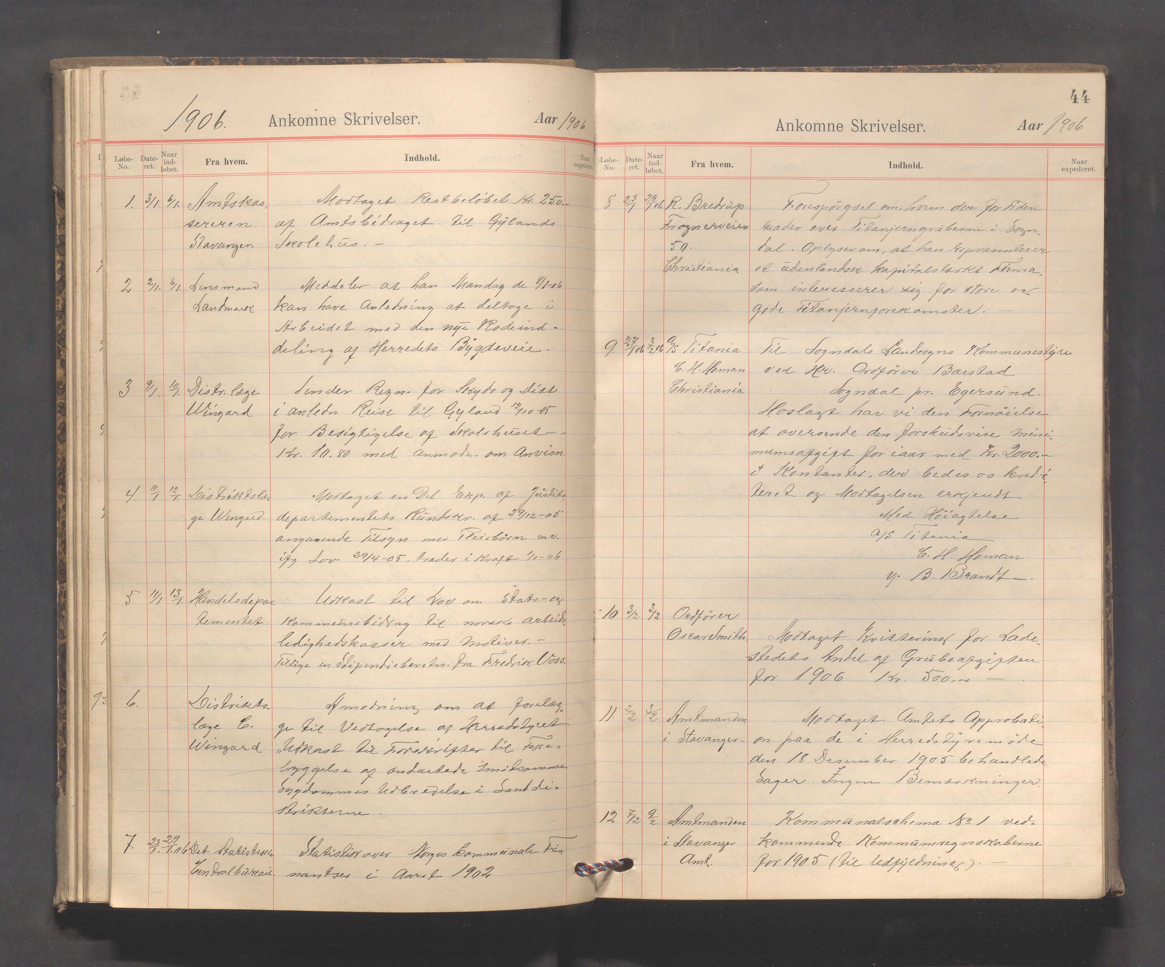 Sokndal kommune - Formannskapet/Sentraladministrasjonen, IKAR/K-101099/C/Ca/L0003: Journal, 1904-1912, p. 44