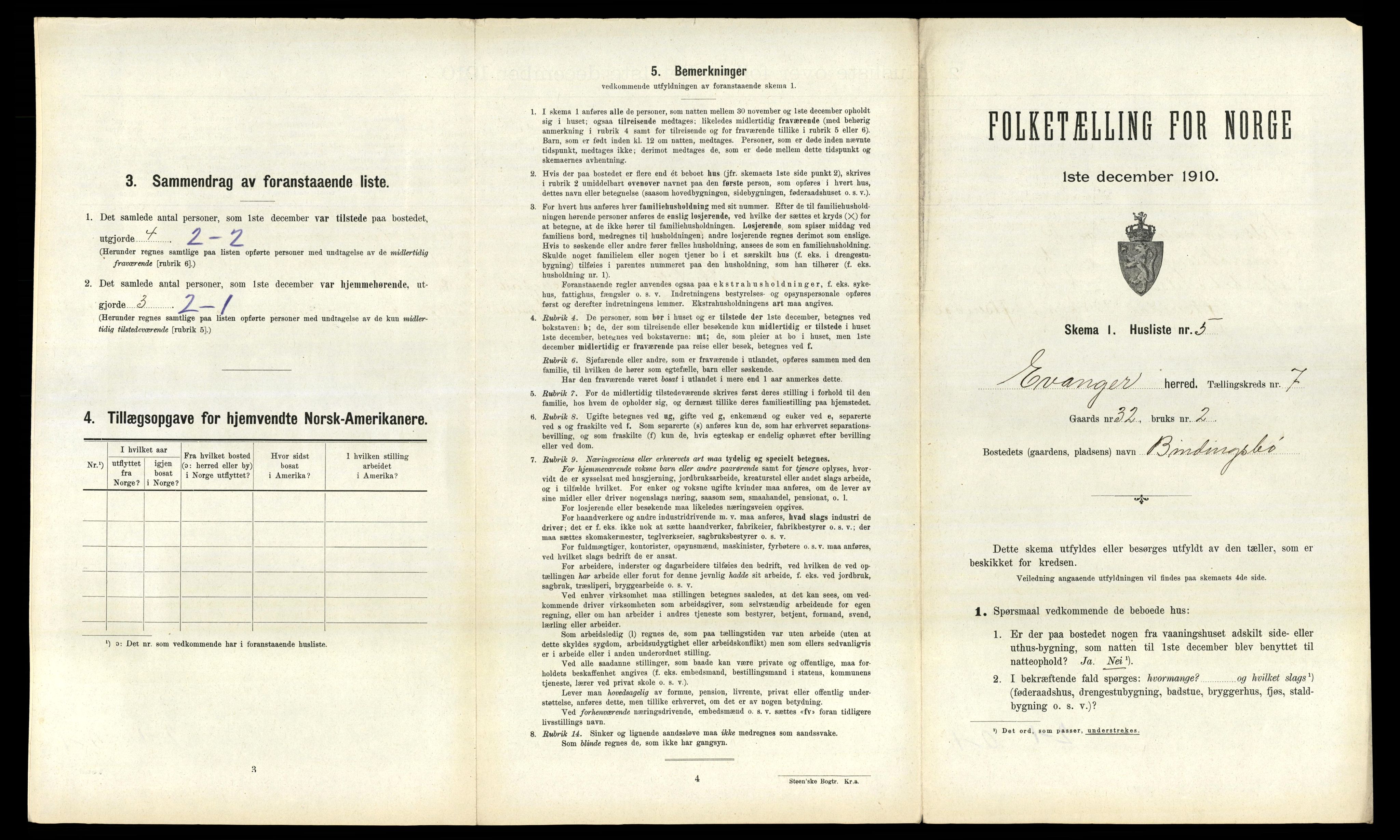 RA, 1910 census for Evanger, 1910, p. 339