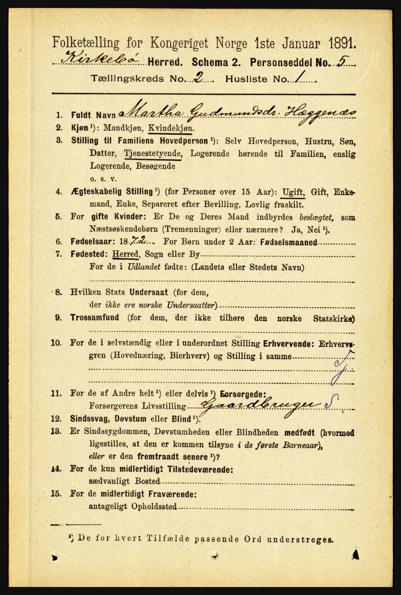 RA, 1891 census for 1416 Kyrkjebø, 1891, p. 310