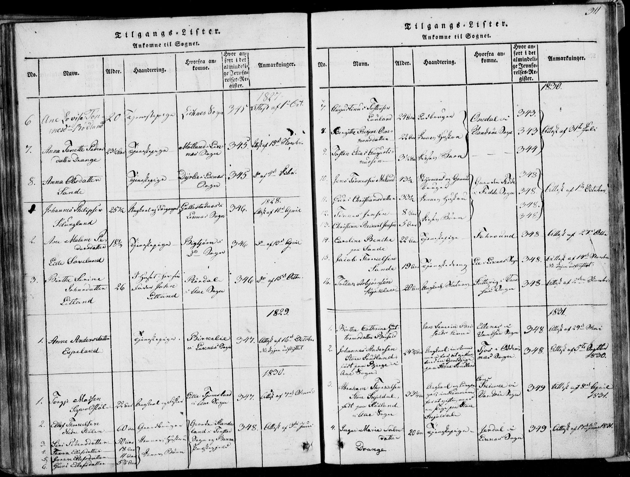 Herad sokneprestkontor, SAK/1111-0018/F/Fa/Faa/L0003: Parish register (official) no. A 3, 1816-1844, p. 311