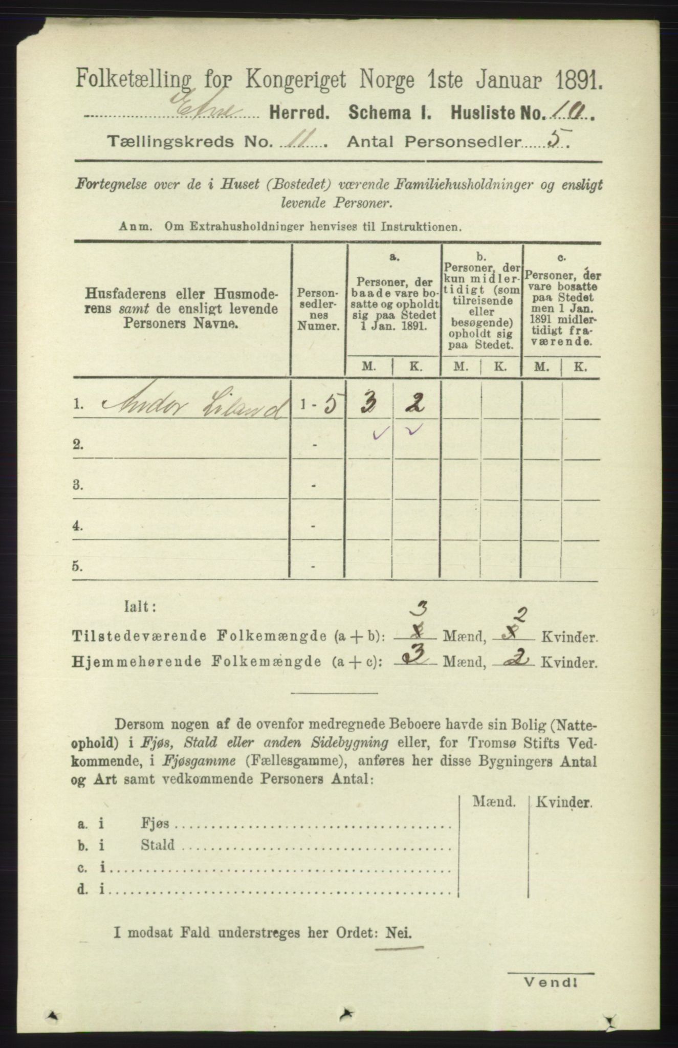 RA, 1891 census for 1211 Etne, 1891, p. 2212