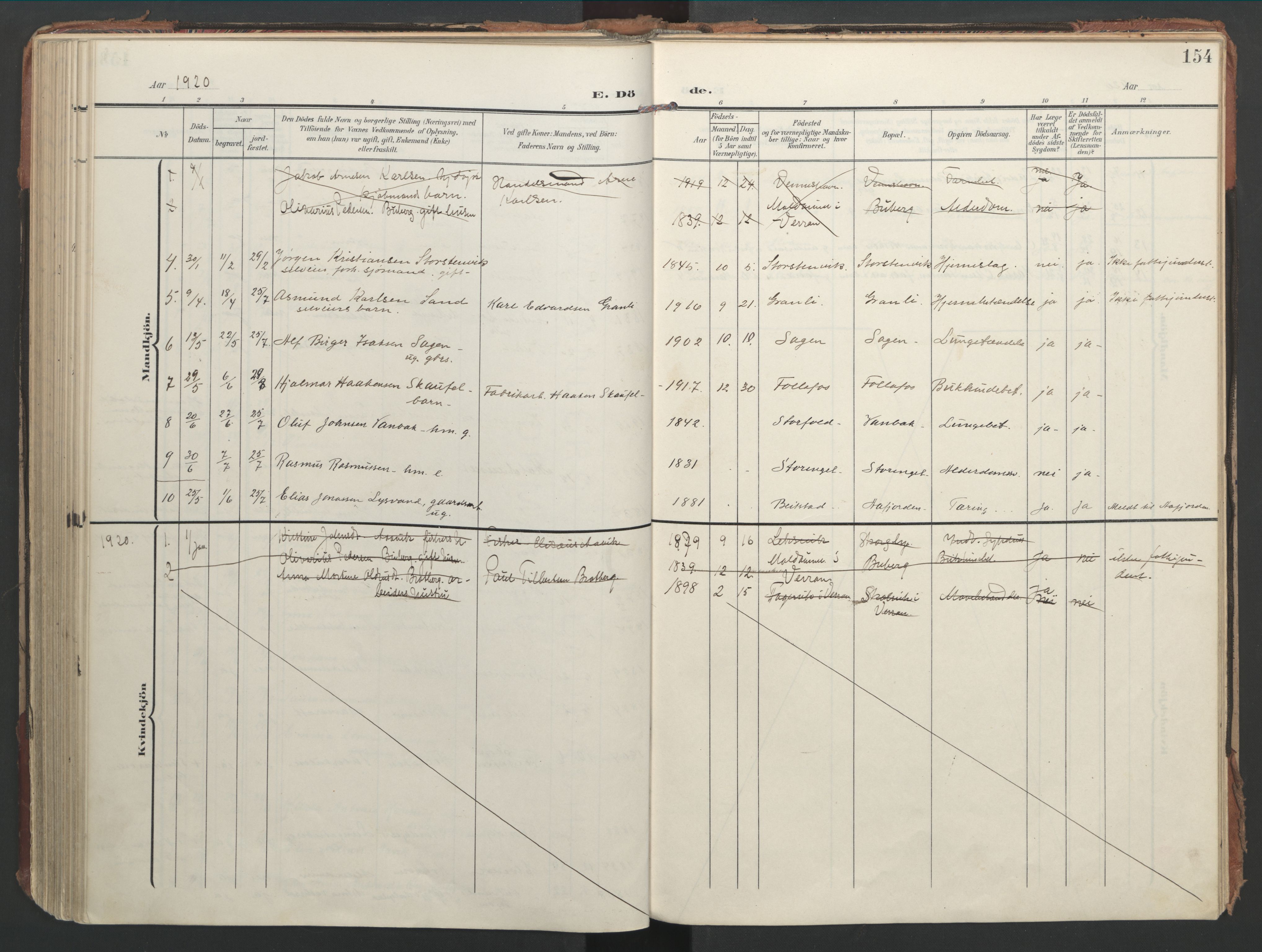 Ministerialprotokoller, klokkerbøker og fødselsregistre - Nord-Trøndelag, SAT/A-1458/744/L0421: Parish register (official) no. 744A05, 1905-1930, p. 154