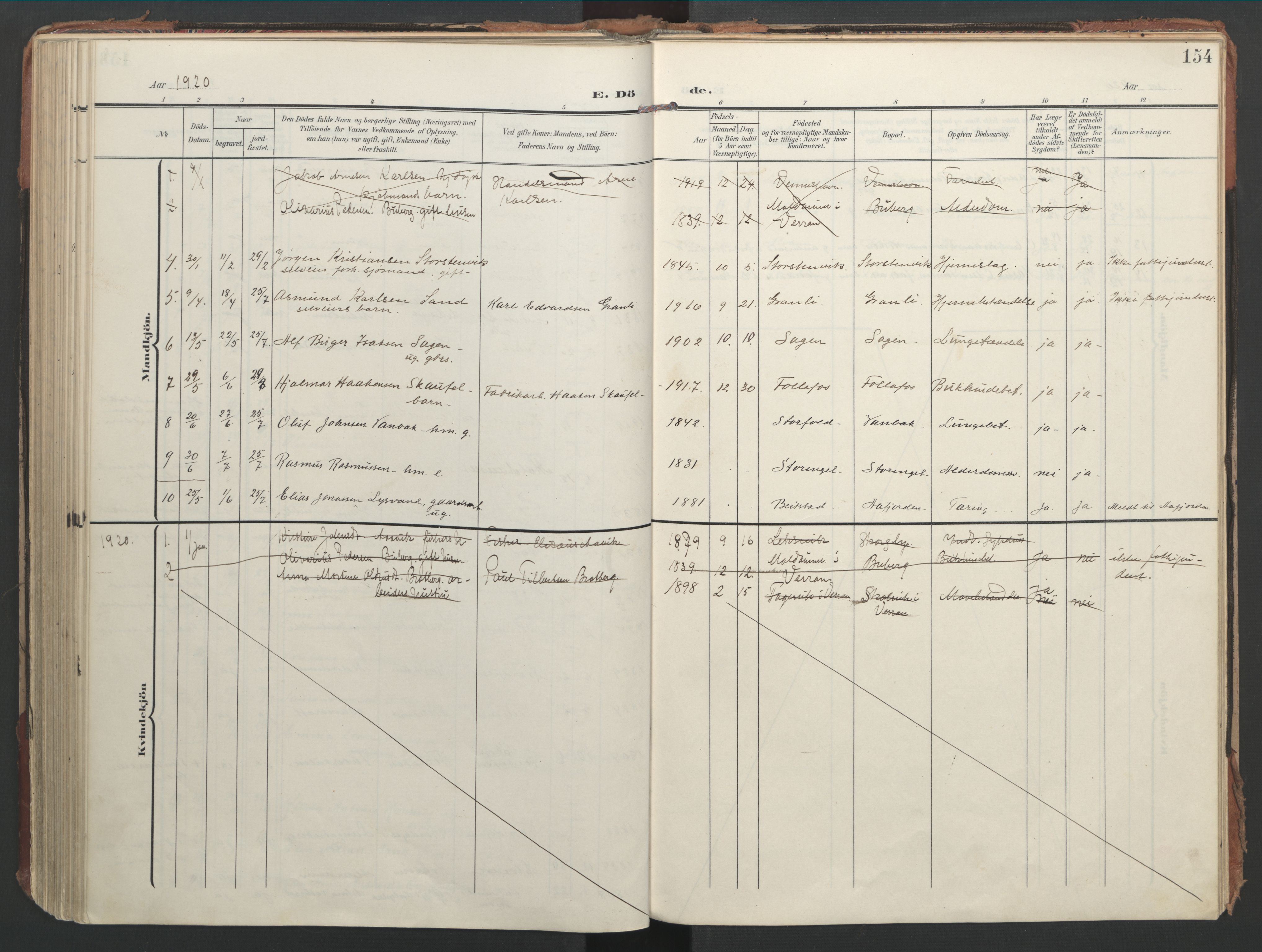 Ministerialprotokoller, klokkerbøker og fødselsregistre - Nord-Trøndelag, AV/SAT-A-1458/744/L0421: Parish register (official) no. 744A05, 1905-1930, p. 154