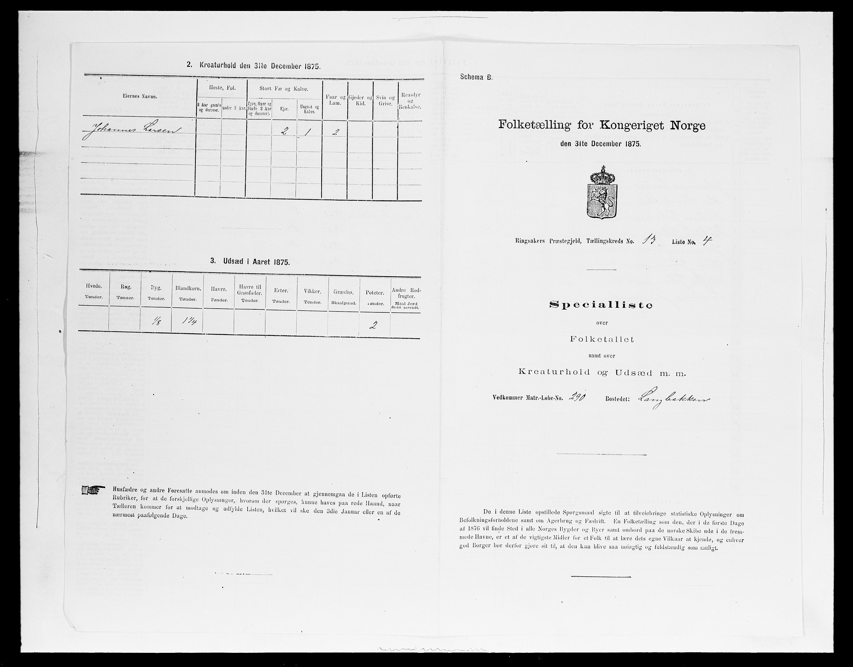 SAH, 1875 census for 0412P Ringsaker, 1875, p. 2615