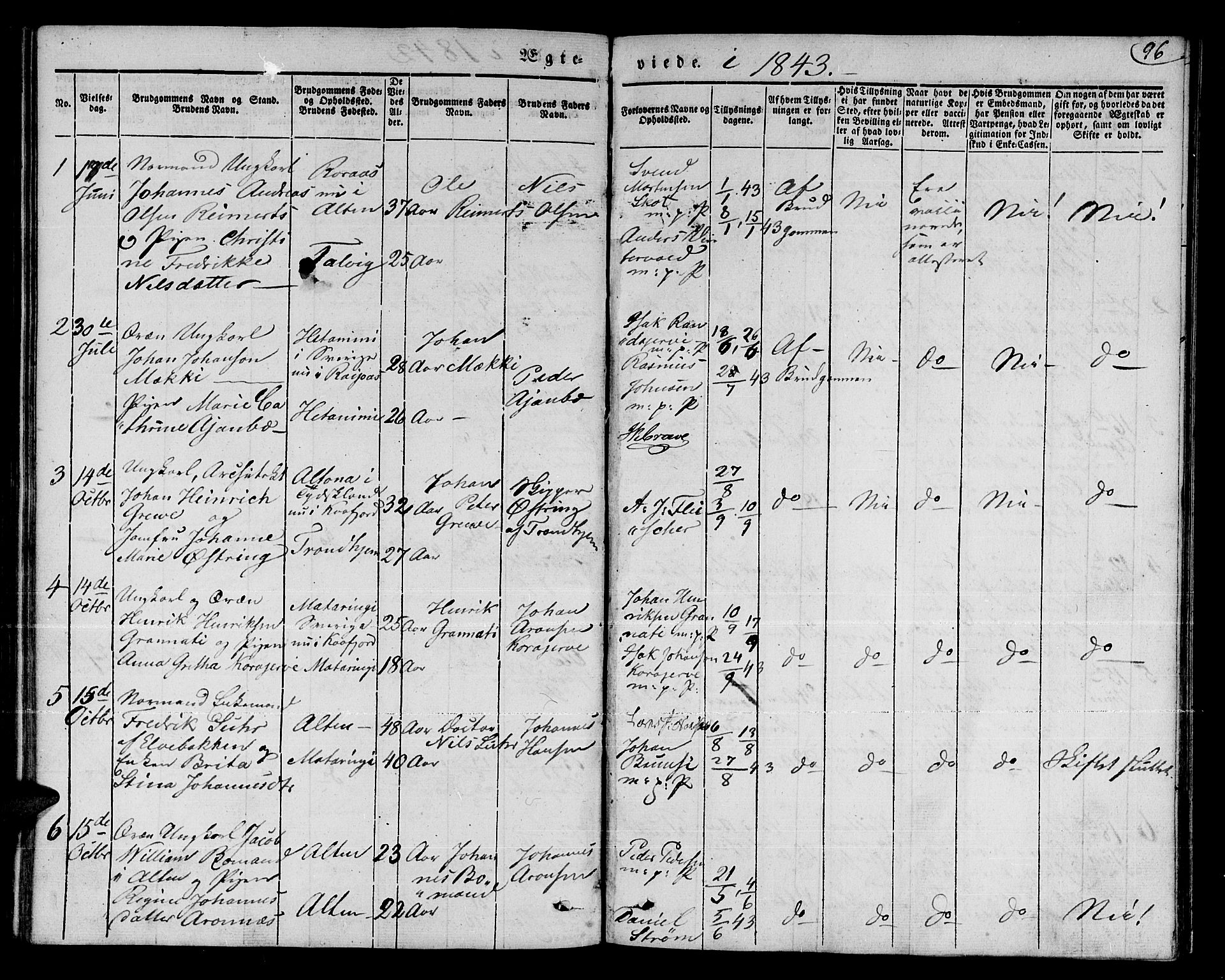 Talvik sokneprestkontor, AV/SATØ-S-1337/H/Ha/L0015kirke: Parish register (official) no. 15, 1837-1847, p. 96