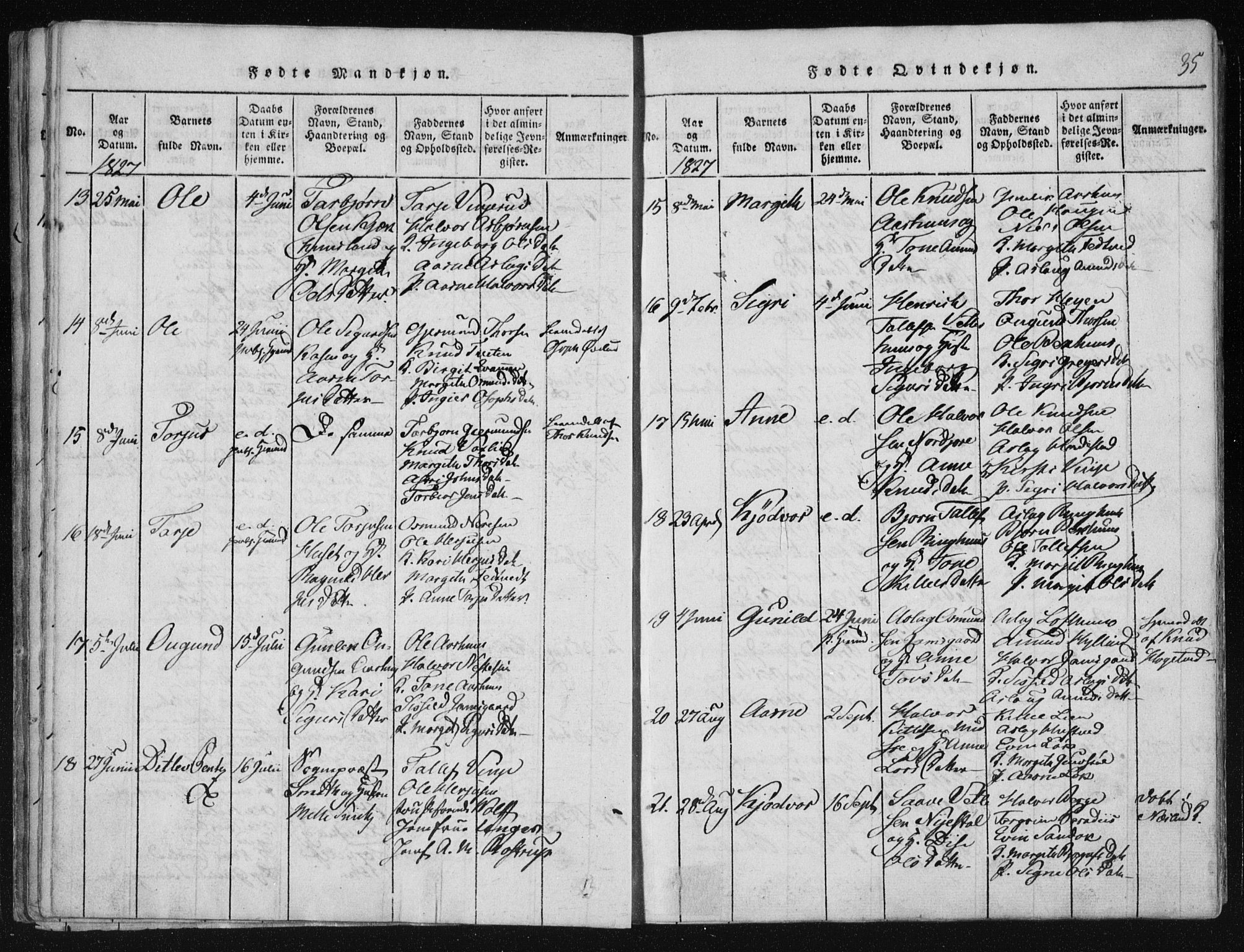 Vinje kirkebøker, AV/SAKO-A-312/F/Fa/L0003: Parish register (official) no. I 3, 1814-1843, p. 35