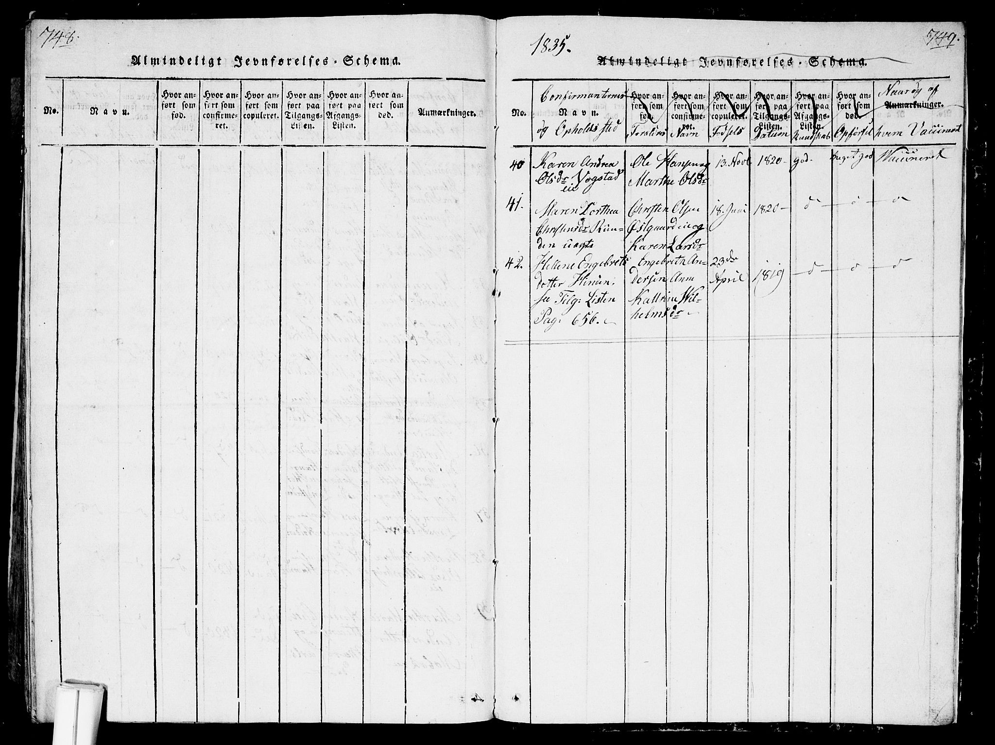 Nes prestekontor Kirkebøker, AV/SAO-A-10410/G/Ga/L0001: Parish register (copy) no. I 1, 1815-1835, p. 748-749